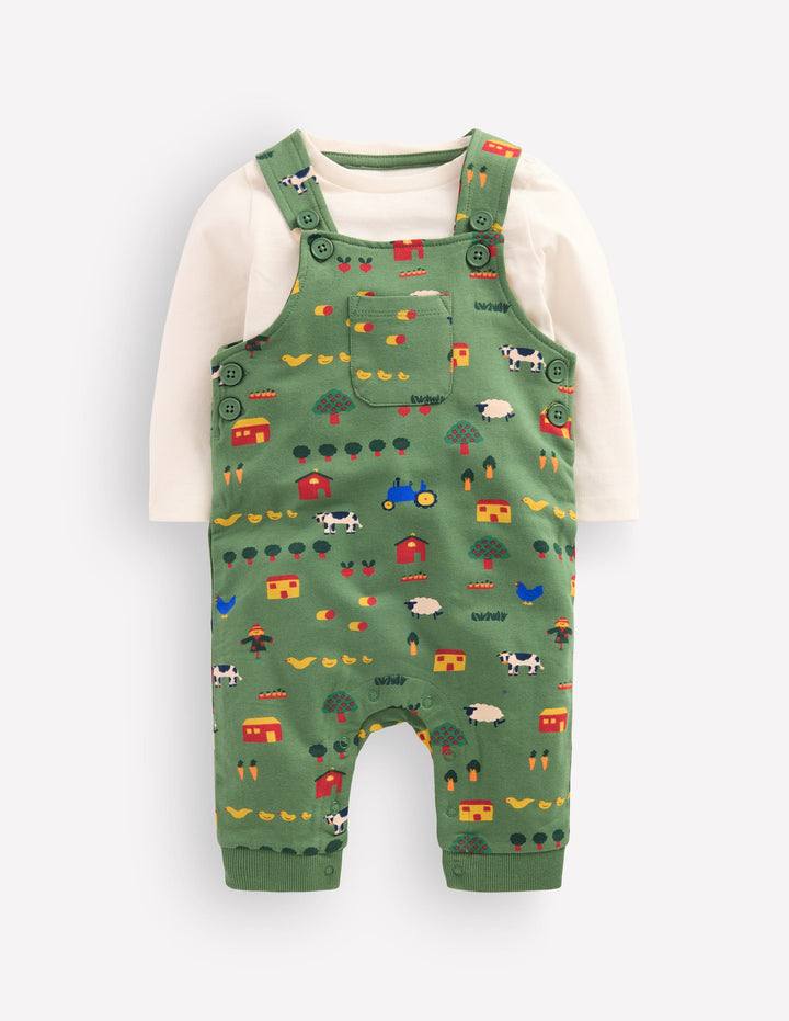 Jersey Dungarees Set-Green Farm
