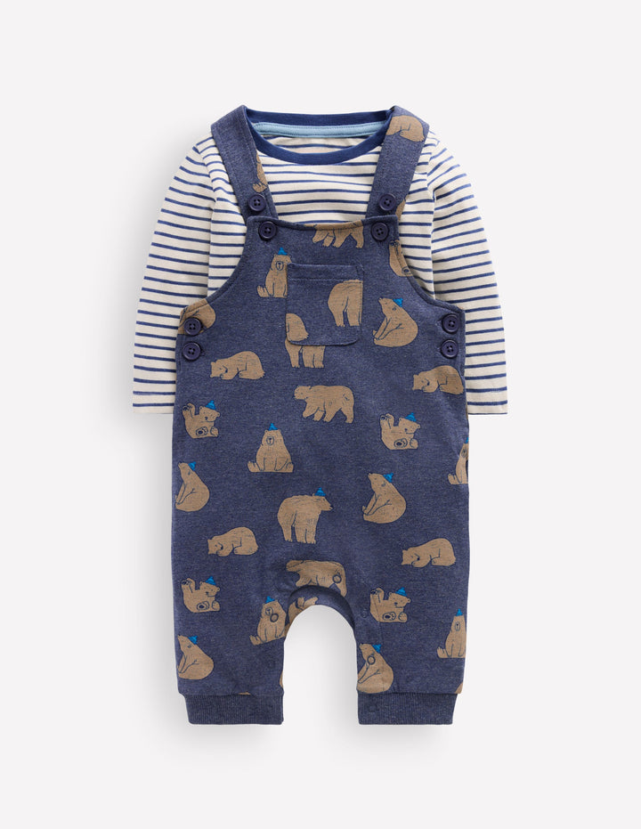 Jersey Dungarees Set-Navy Blue Baby Bears