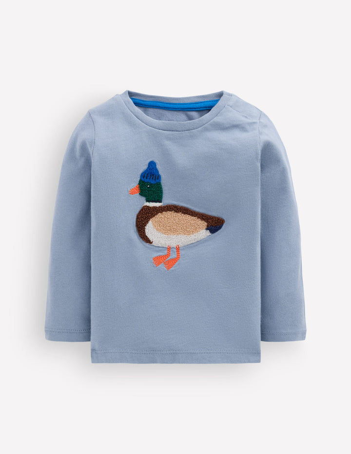 Long Sleeve Appliqué T-shirt-French Blue Duck