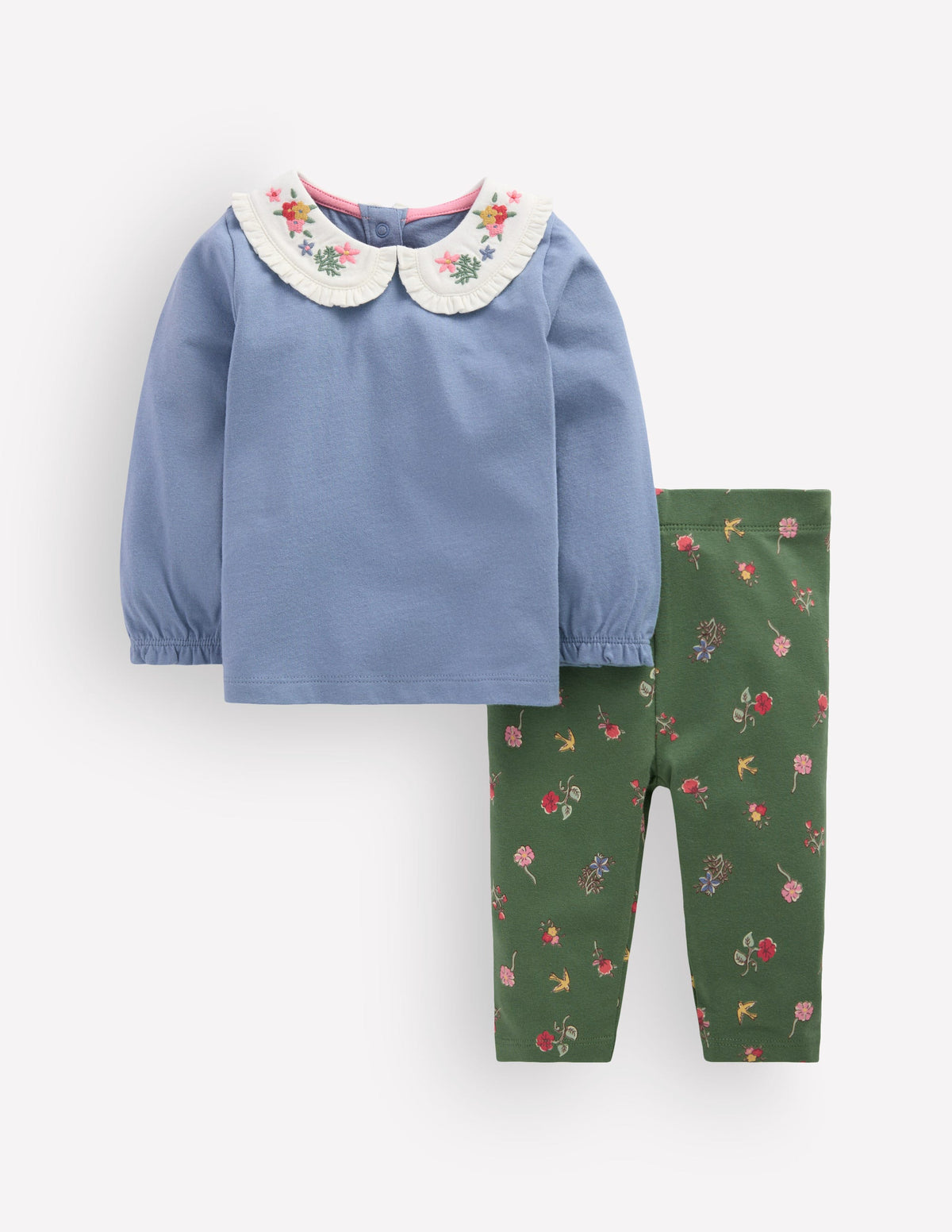 Collared Jersey Set-French Blue & Green Floral - Image 1