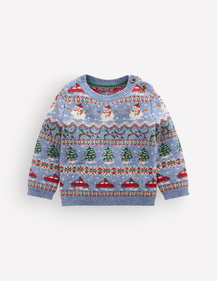 Fair isle Jumper-Glacier Blue Festive Fair Isle