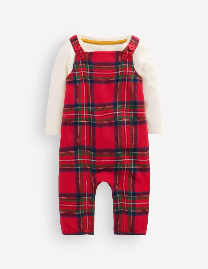 Front Pocket Romper Set-Red Family Check