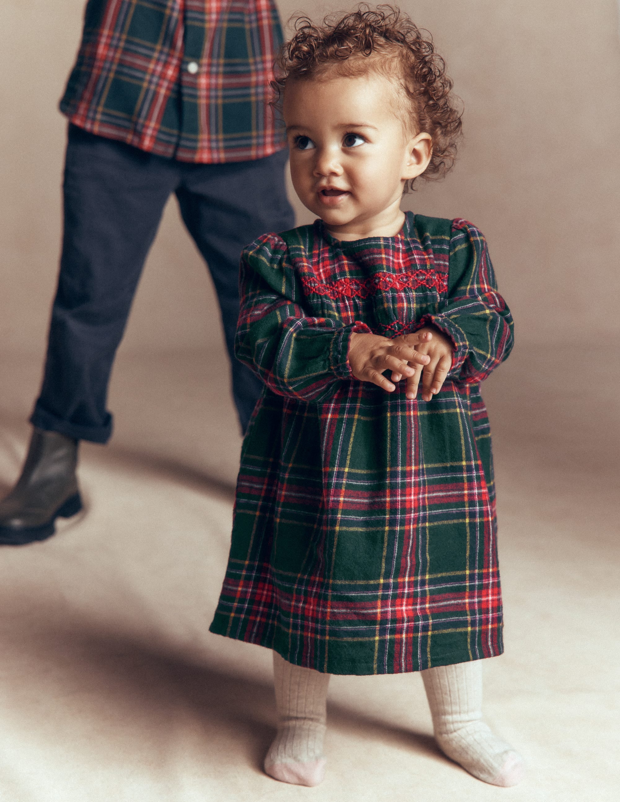 Smocked Occasion Dress-Green Family Check - Image 4