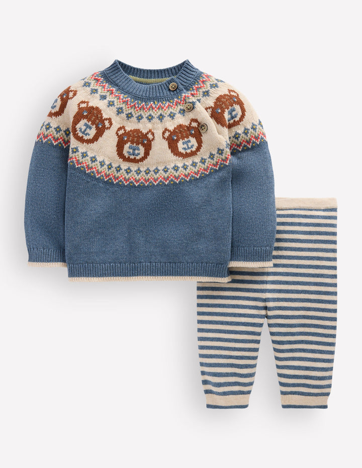 Fair Isle Knitted Play Set-Denim Blue Bear Fair Isle