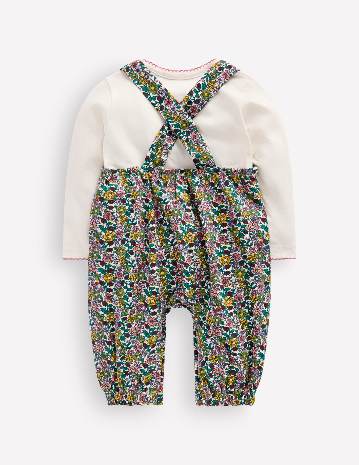 Jersey Dungarees Set-Raspberry Multi Floral-3