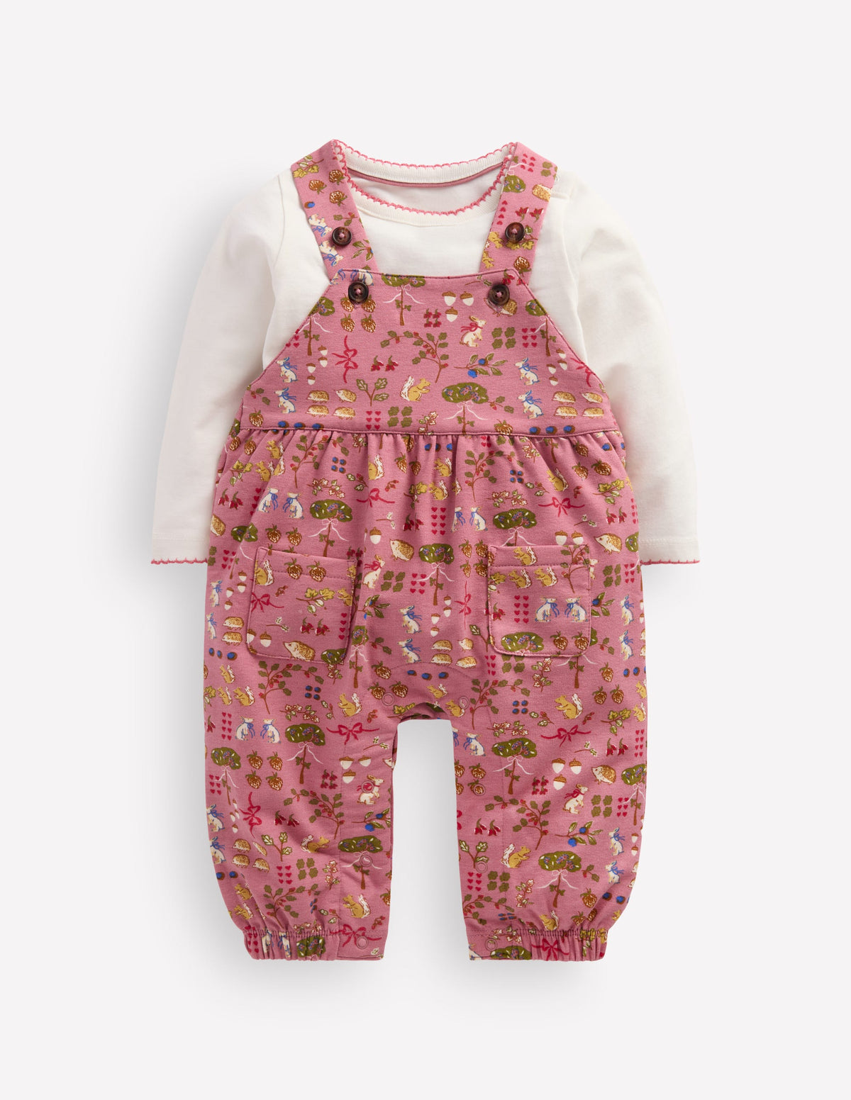 Jersey Dungarees Set-Pink Woodland-1