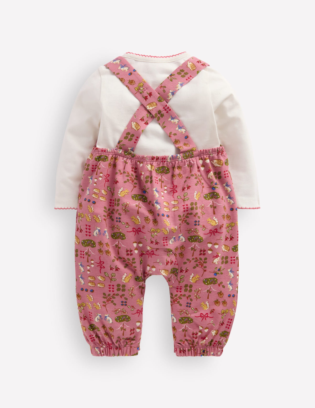 Jersey Dungarees Set-Pink Woodland-2