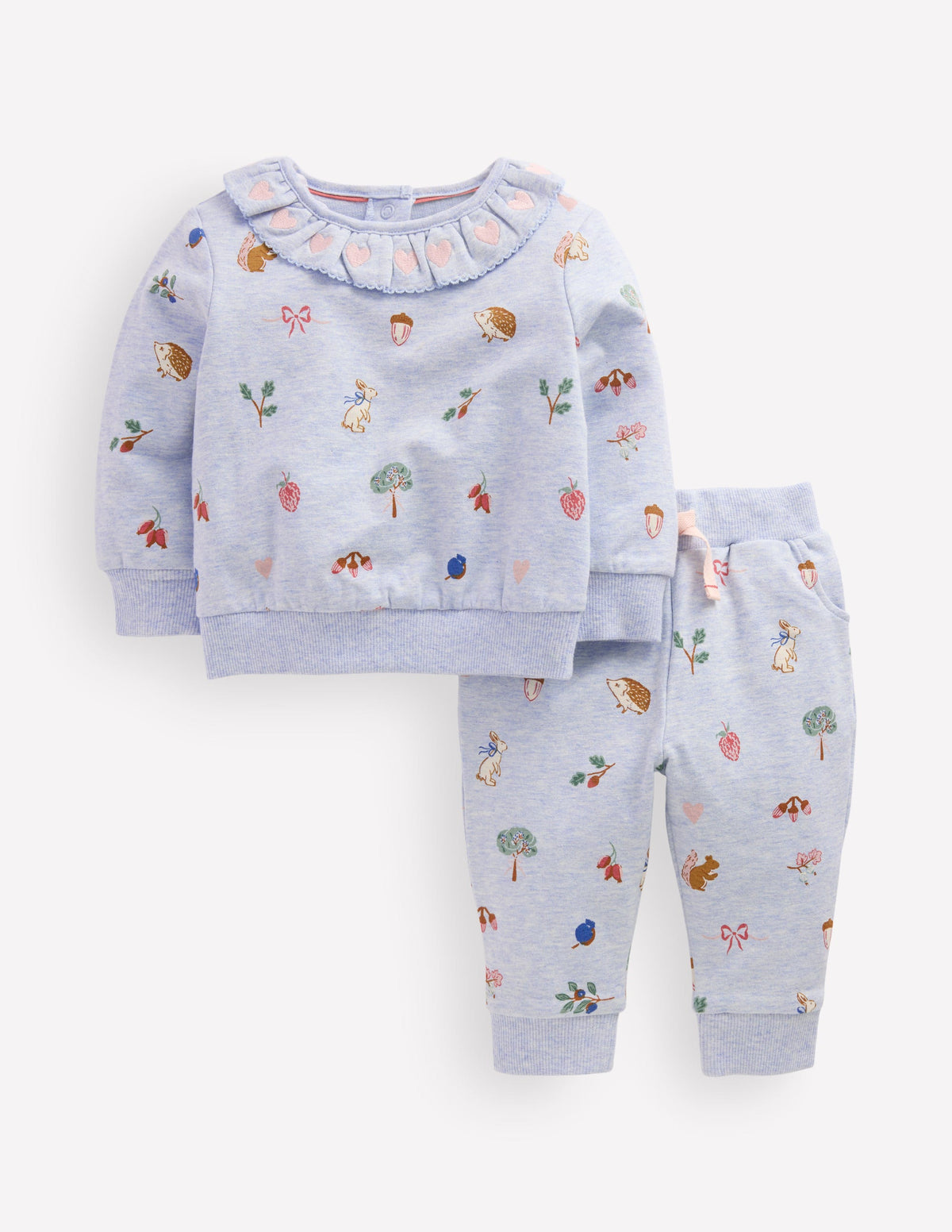 Ruffle Neck Sweatshirt Set-Blue Marl-1
