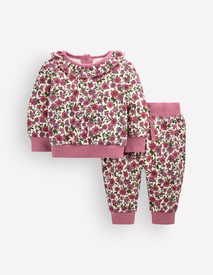 Ruffle Neck Sweatshirt Set-Vintage Pink Flowerbed