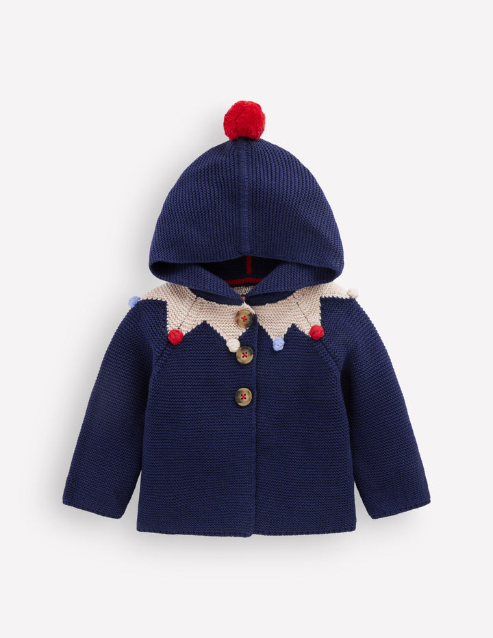 Novelty Cotton Knitted Jacket-College Navy Jester