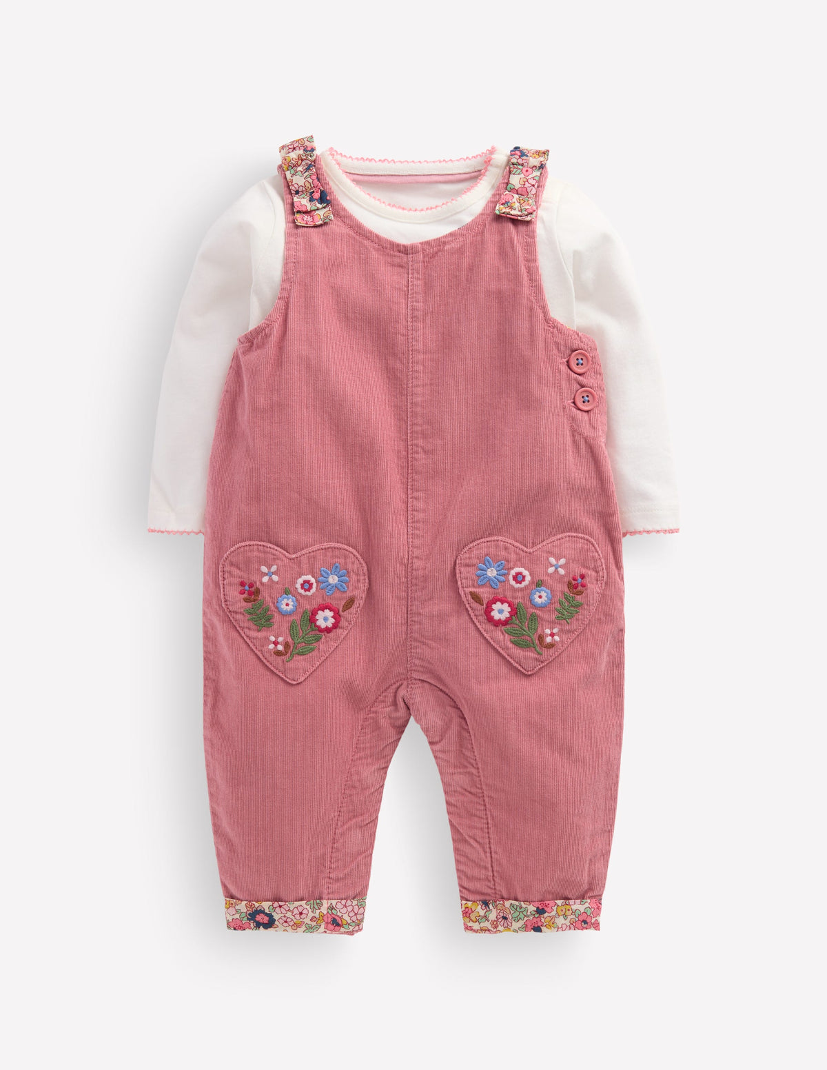 Woven Dungarees Set-Formica Pink Floral Embroidery - Image 1