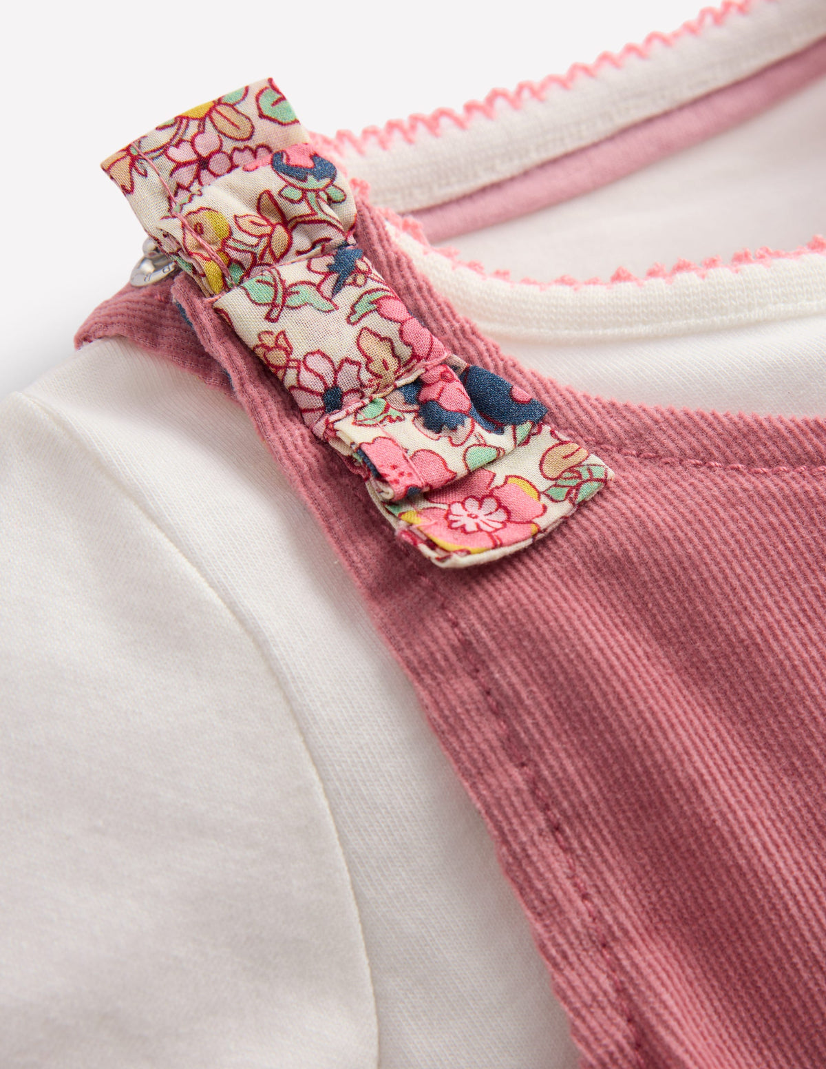 Woven Dungarees Set-Formica Pink Floral Embroidery - Image 3