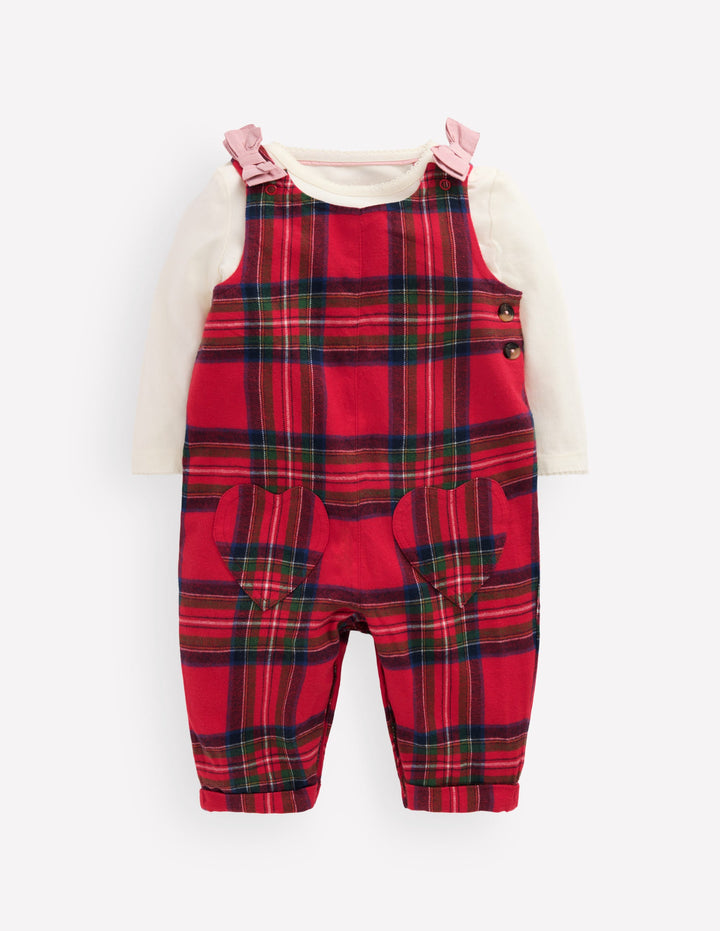 Woven Dungarees Set-Red Check