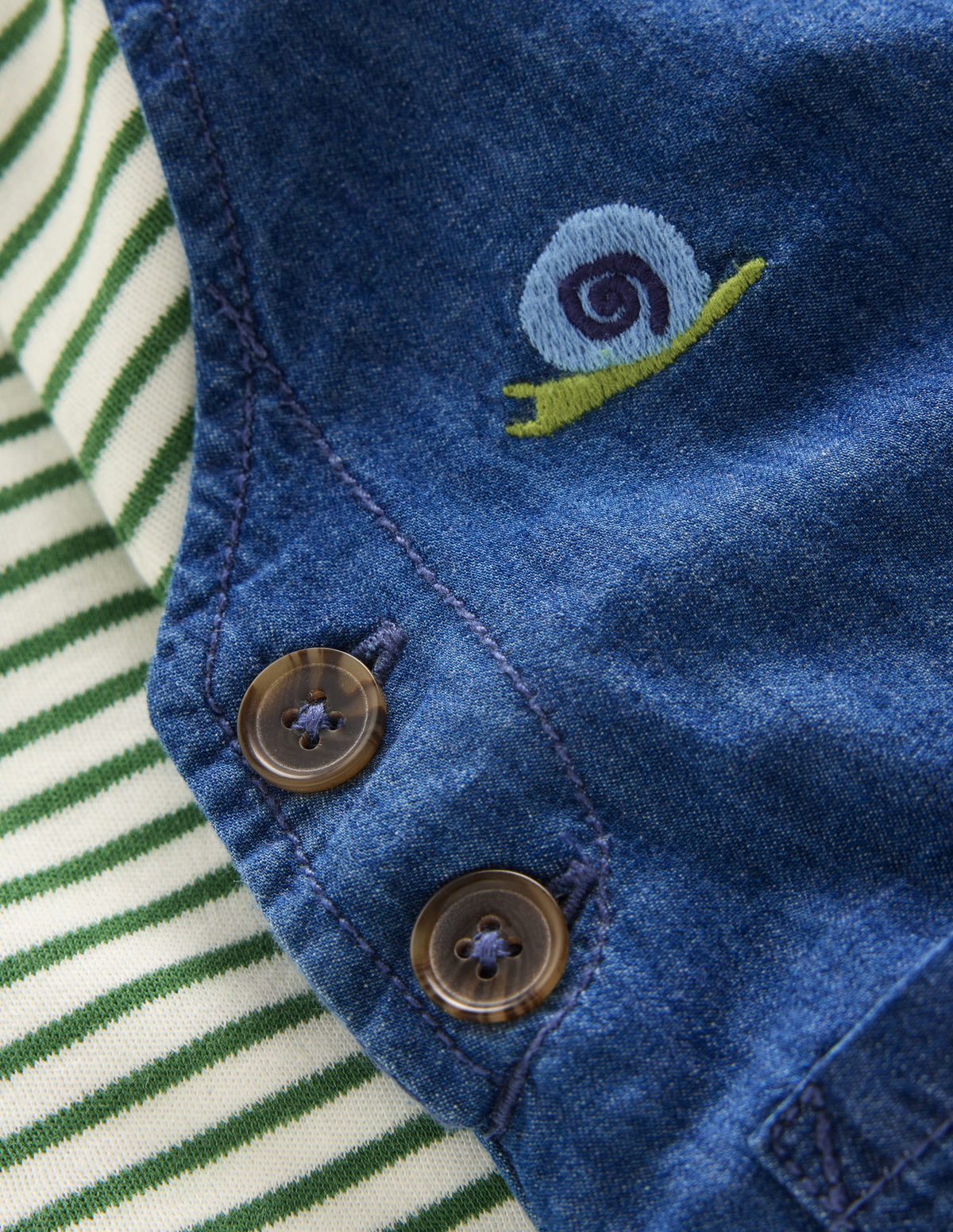 Woven Dungarees Set-Denim Woodland Embroidery-3