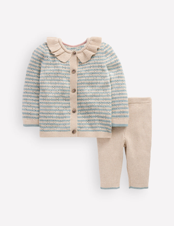 Pointelle Knitted Play Set-Harbor Grey/Oatmeal Marl