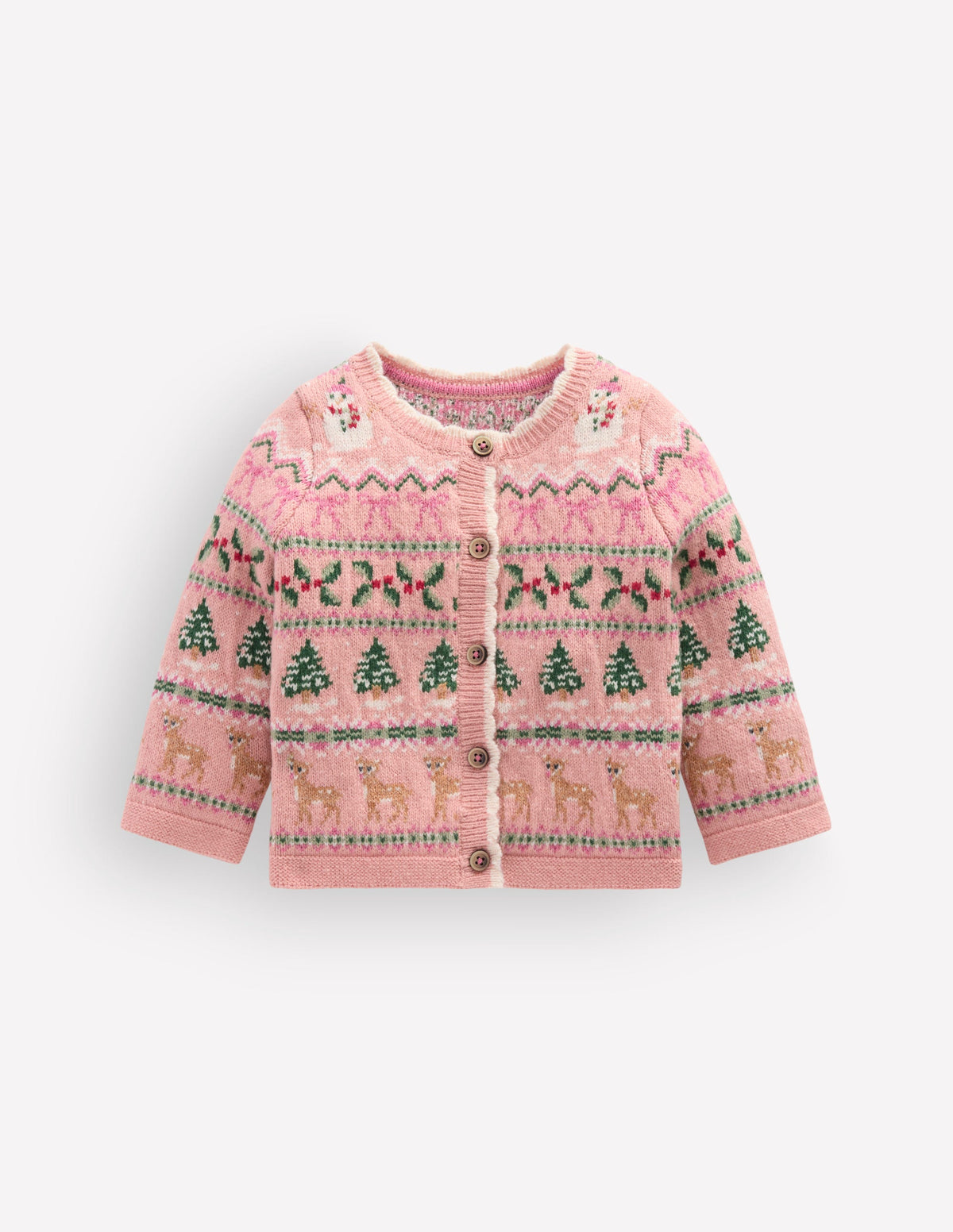 Fair Isle Cardigan-Vintage Pink Festive Fair Isle - Image 1