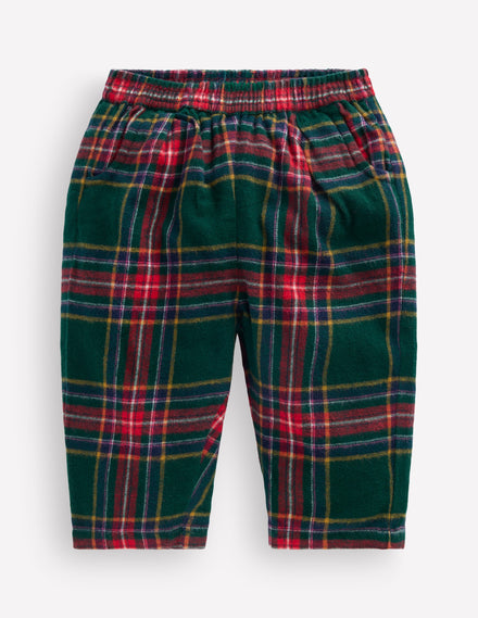 Woven Pull-on Trousers-Green/Red Check