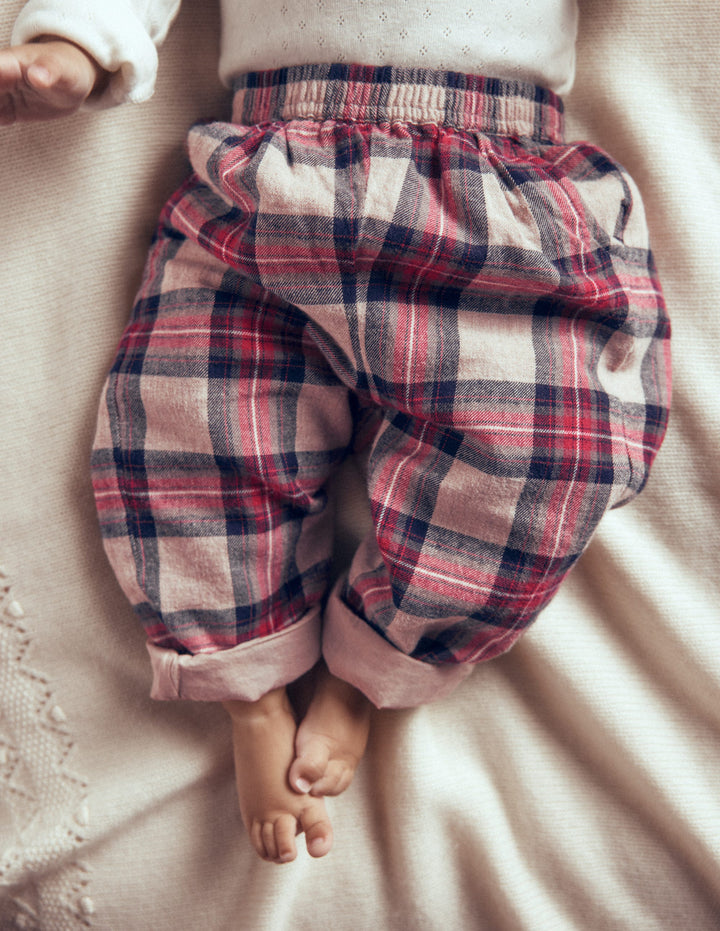 Woven Pull-on Trousers-Oatmeal Check
