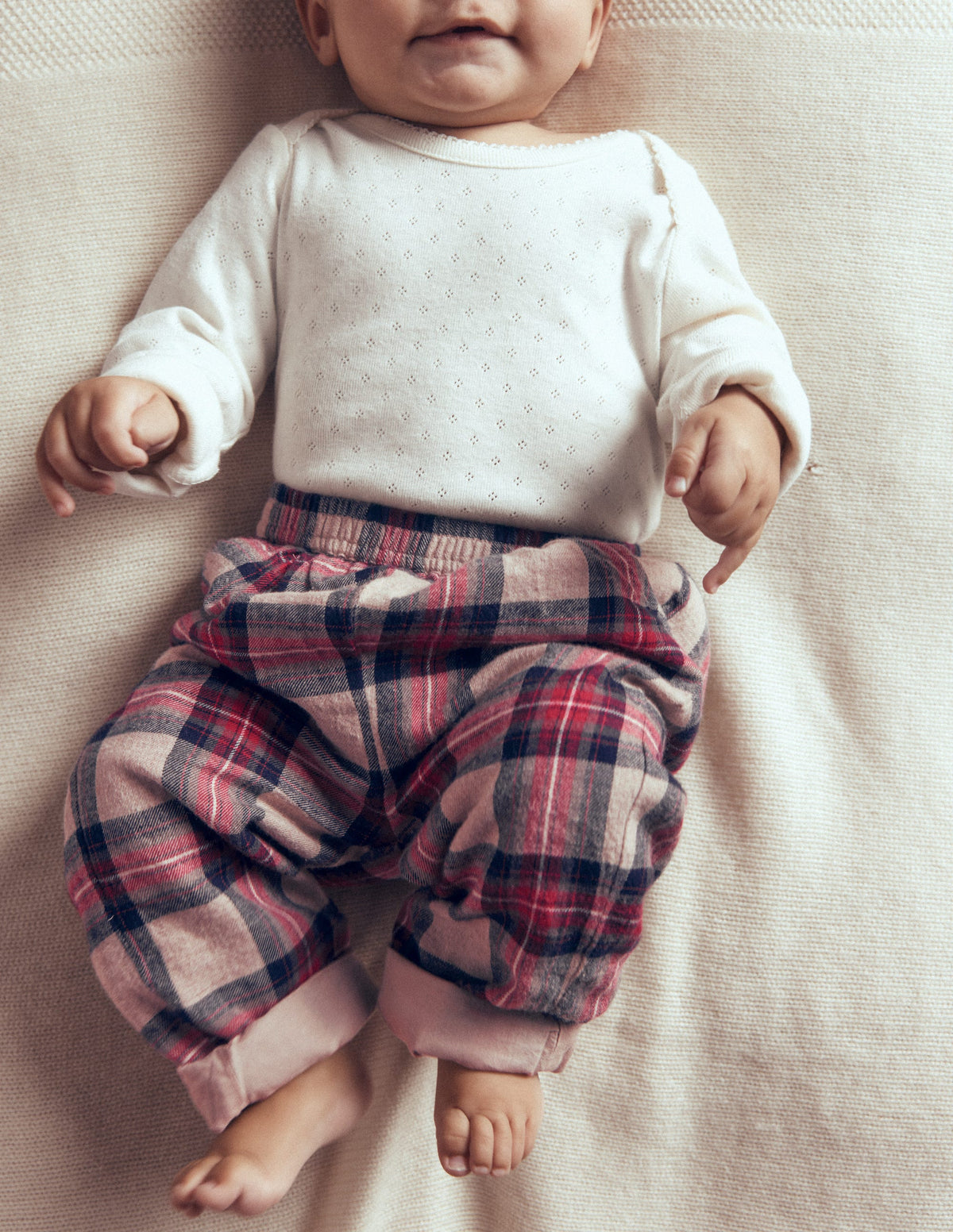 Woven Pull-on Trousers-Oatmeal Check - Image 3