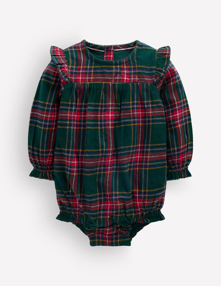 Woven Bubble Romper-Green/Red Check