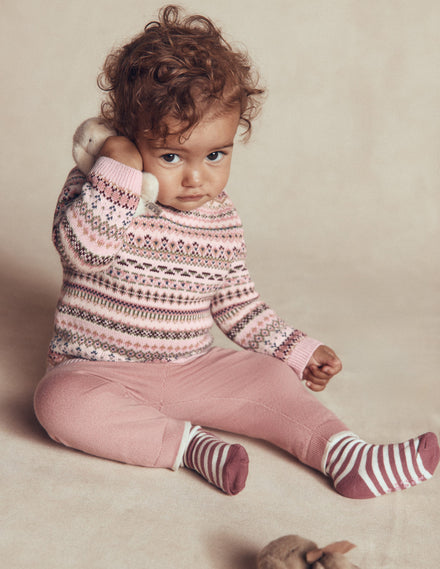 Fair Isle Knitted Jumper Set-Pink Heather