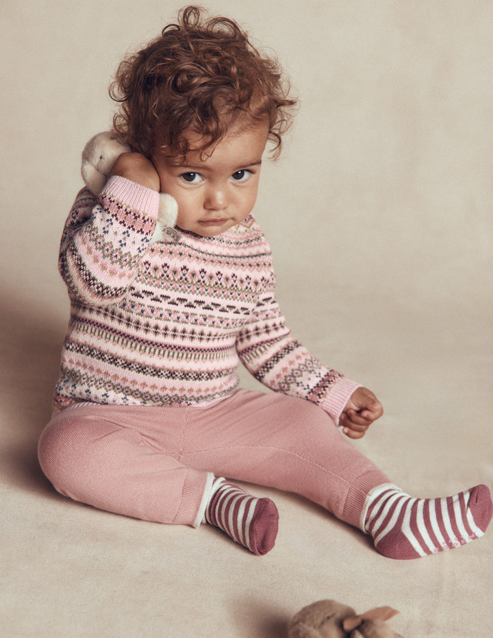 Fair Isle Knitted Jumper Set-Pink Heather