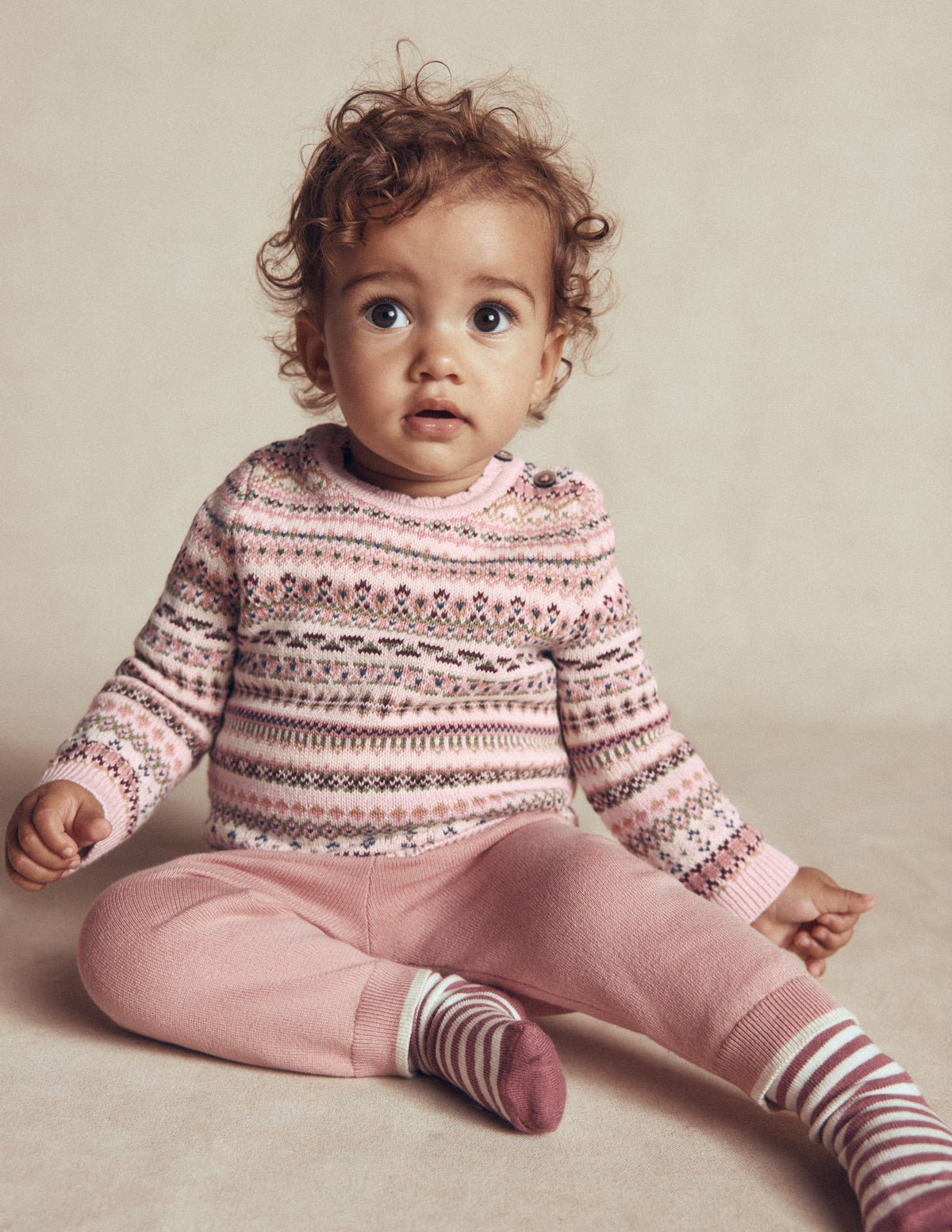 Fair Isle Knitted Jumper Set-Pink Heather-3