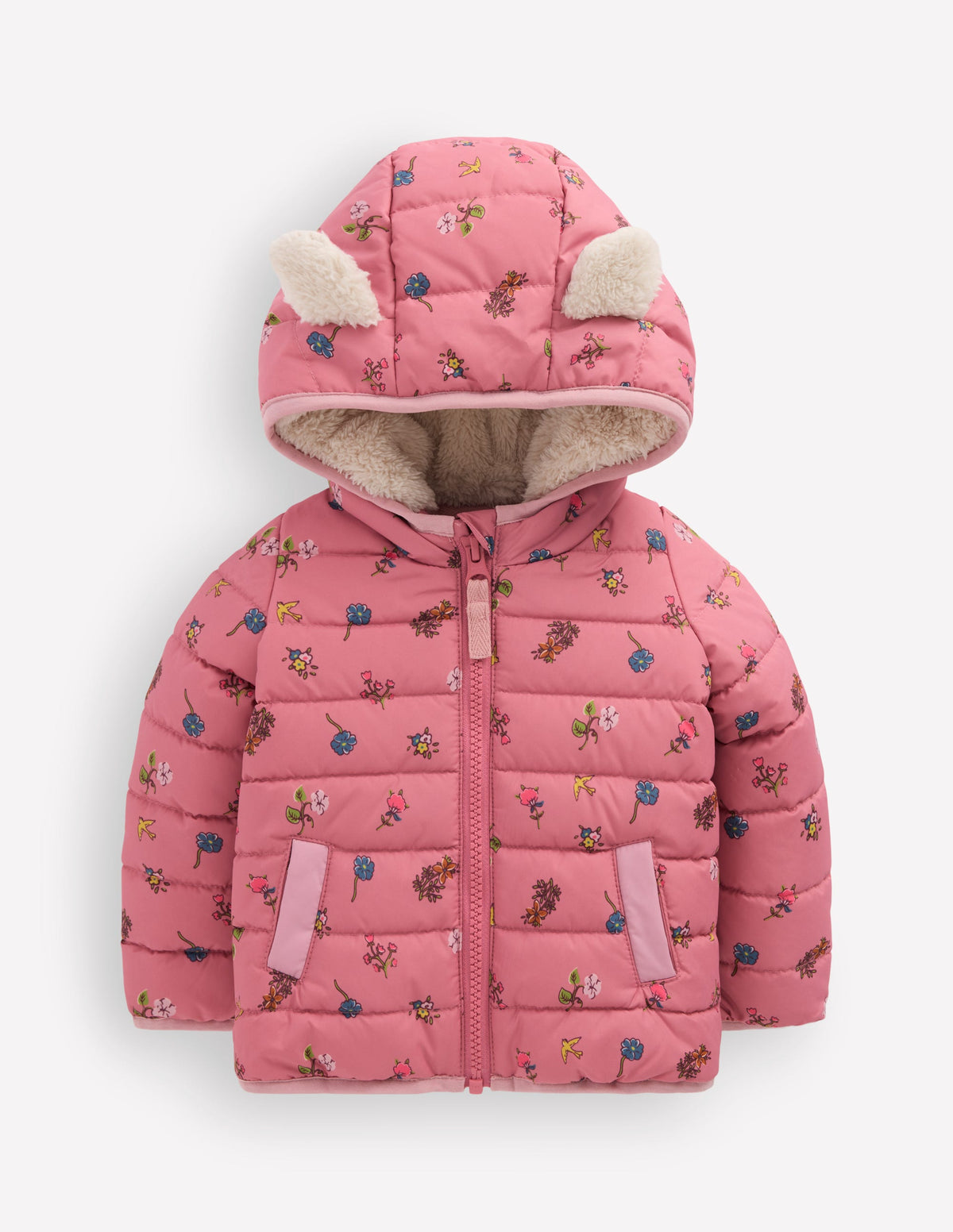 Cosy Lined Puffer Jacket-Pink Spaced Floral - Image 1