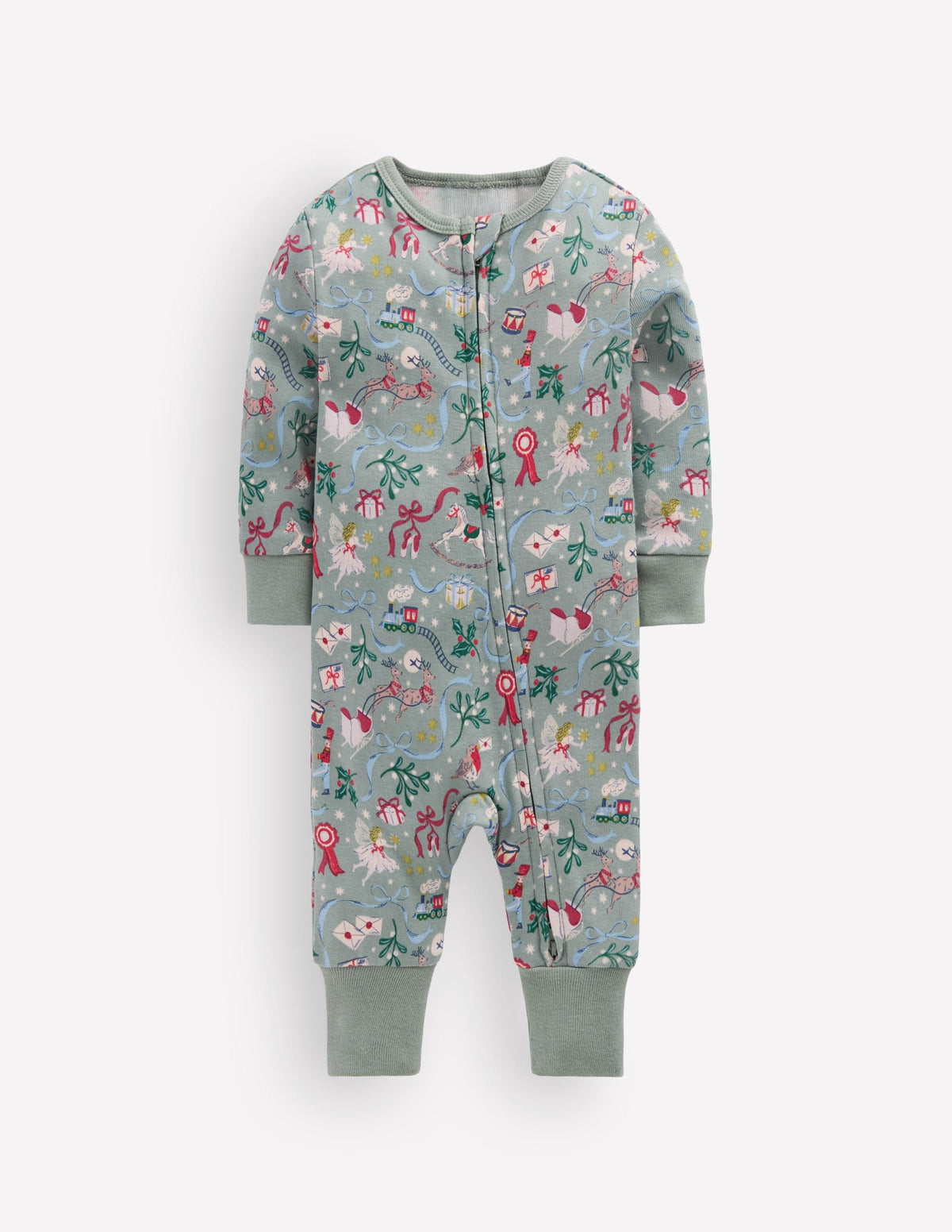 All-in-One Jersey Romper-Larch Green Festive - Image 1