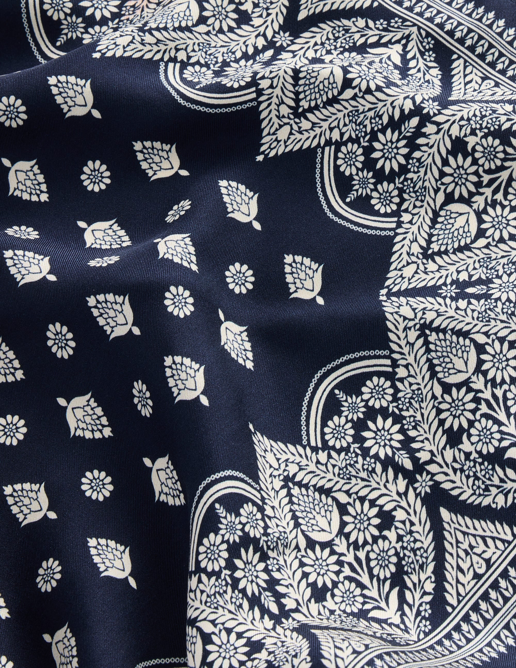 Elisabeth Silk Square Scarf-French Navy, Ornate Gardenia - Image 3