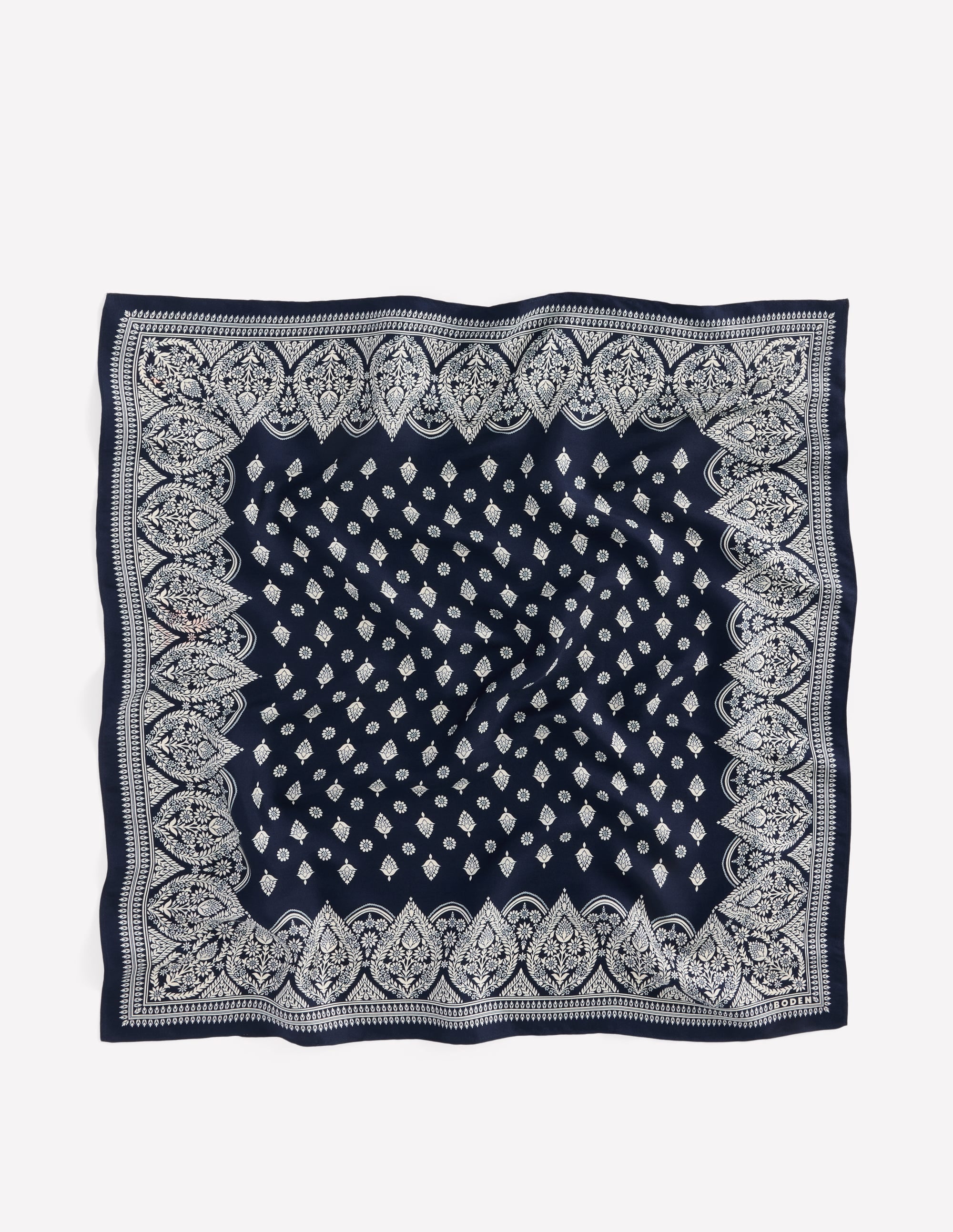 Elisabeth Silk Square Scarf-French Navy, Ornate Gardenia - Image 4