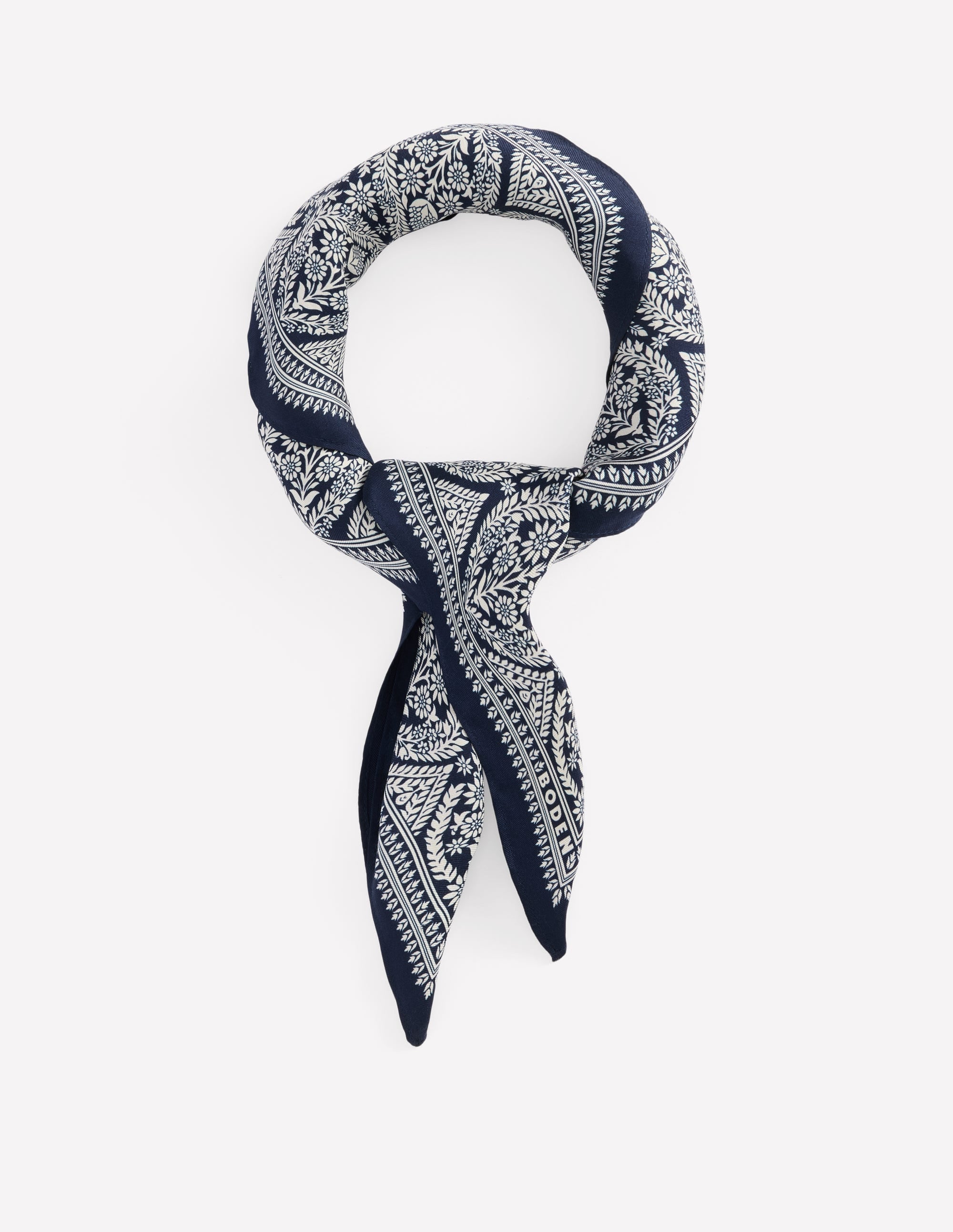 Elisabeth Silk Square Scarf-French Navy, Ornate Gardenia - Image 1