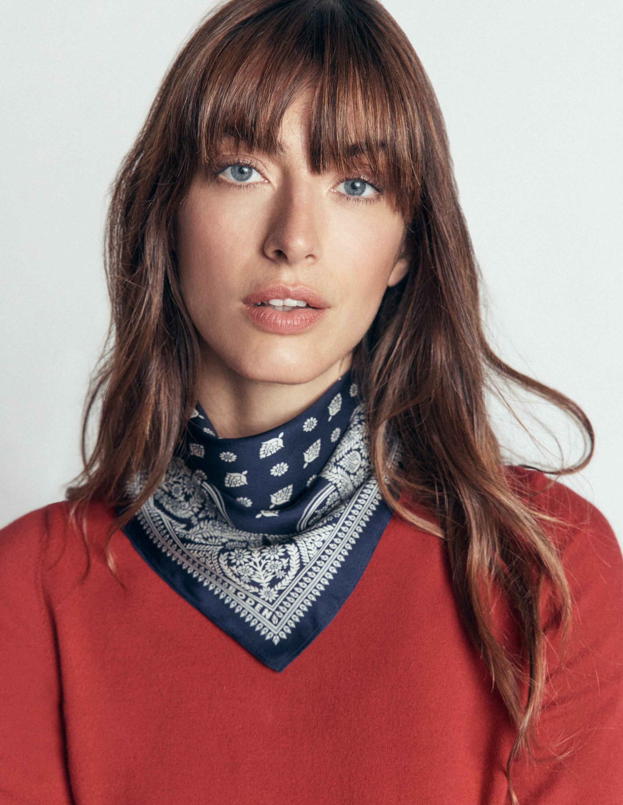 Elisabeth Silk Square Scarf-French Navy, Ornate Gardenia - Image 2