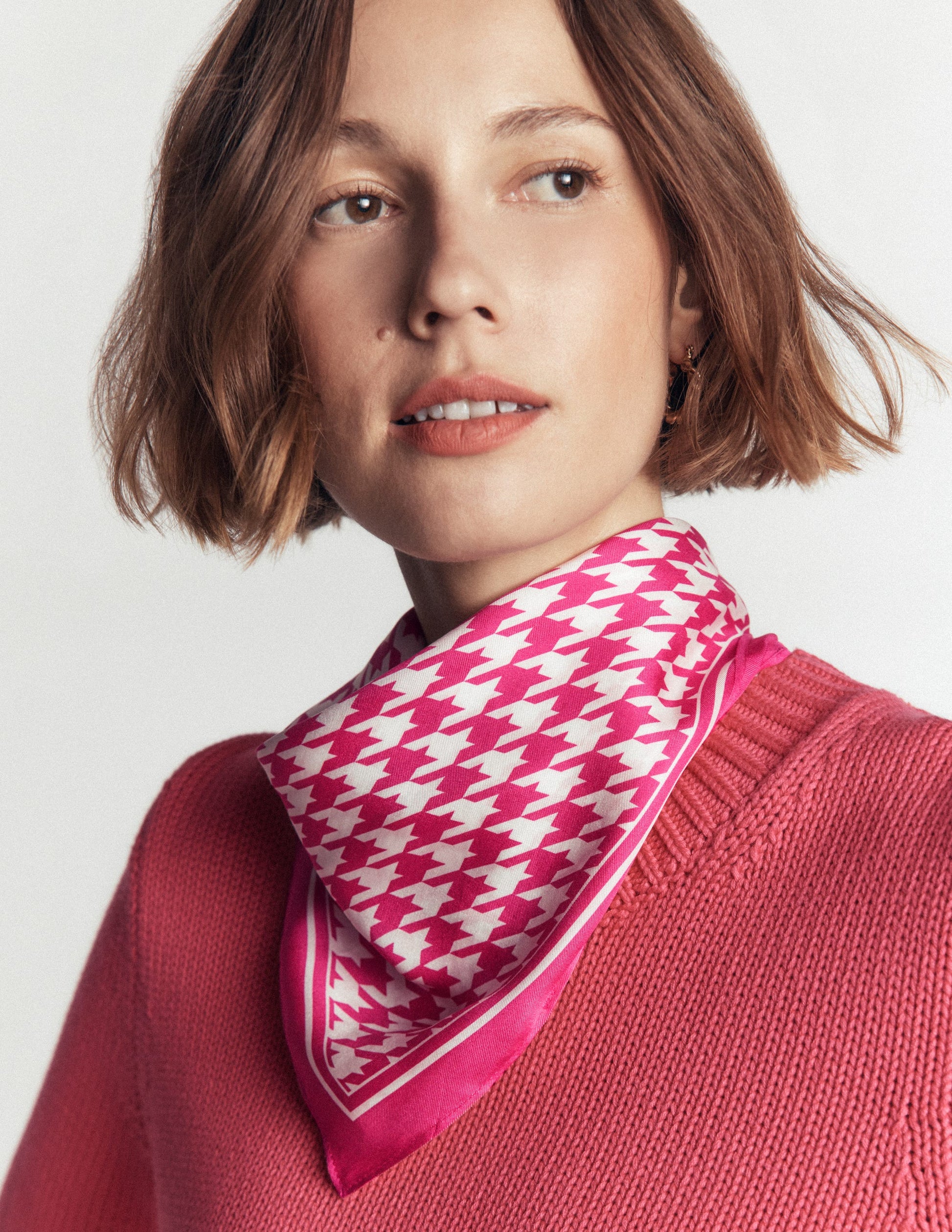 Elisabeth Silk Square Scarf-Pink Peony, Houndstooth-2
