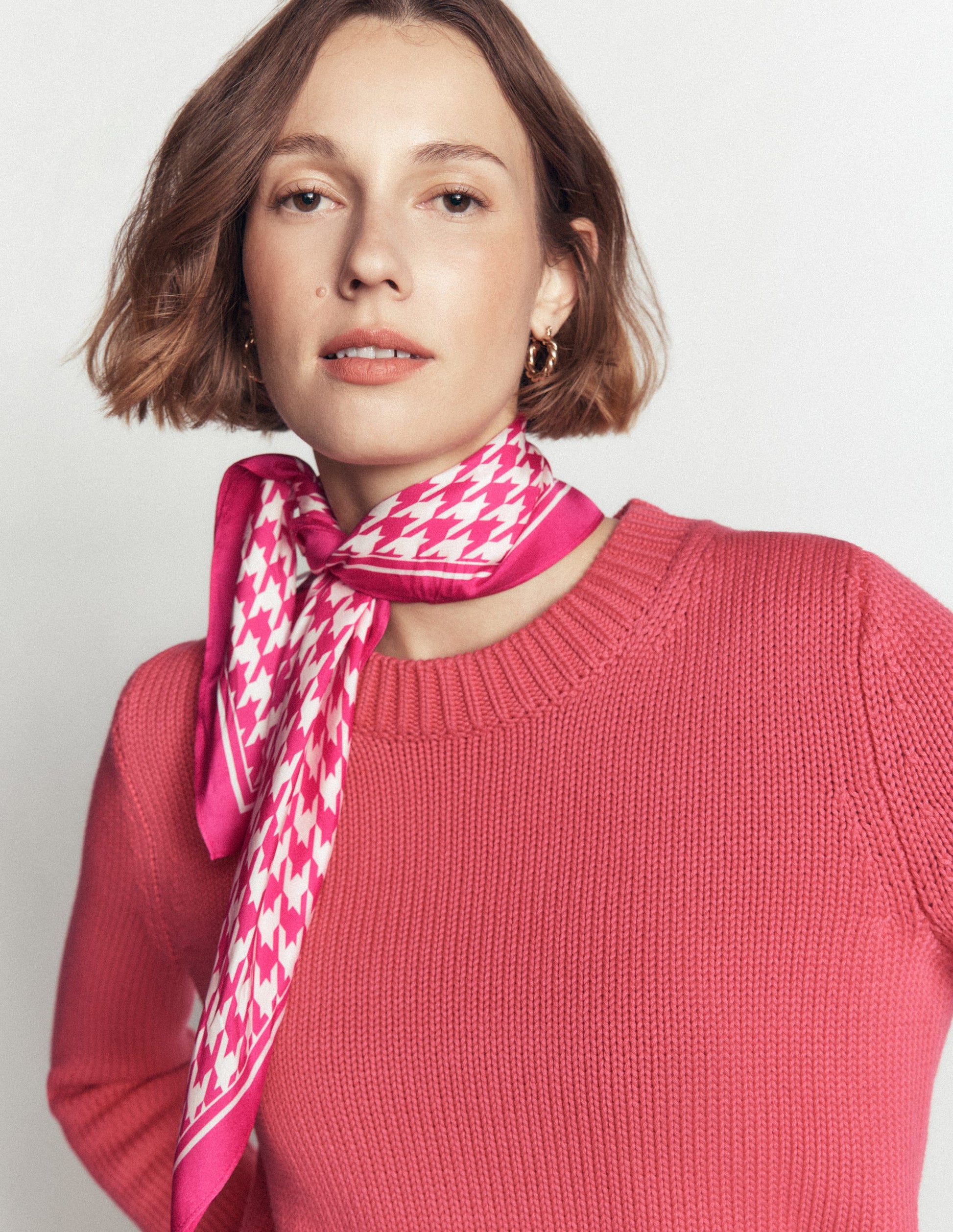 Elisabeth Silk Square Scarf-Pink Peony, Houndstooth-3