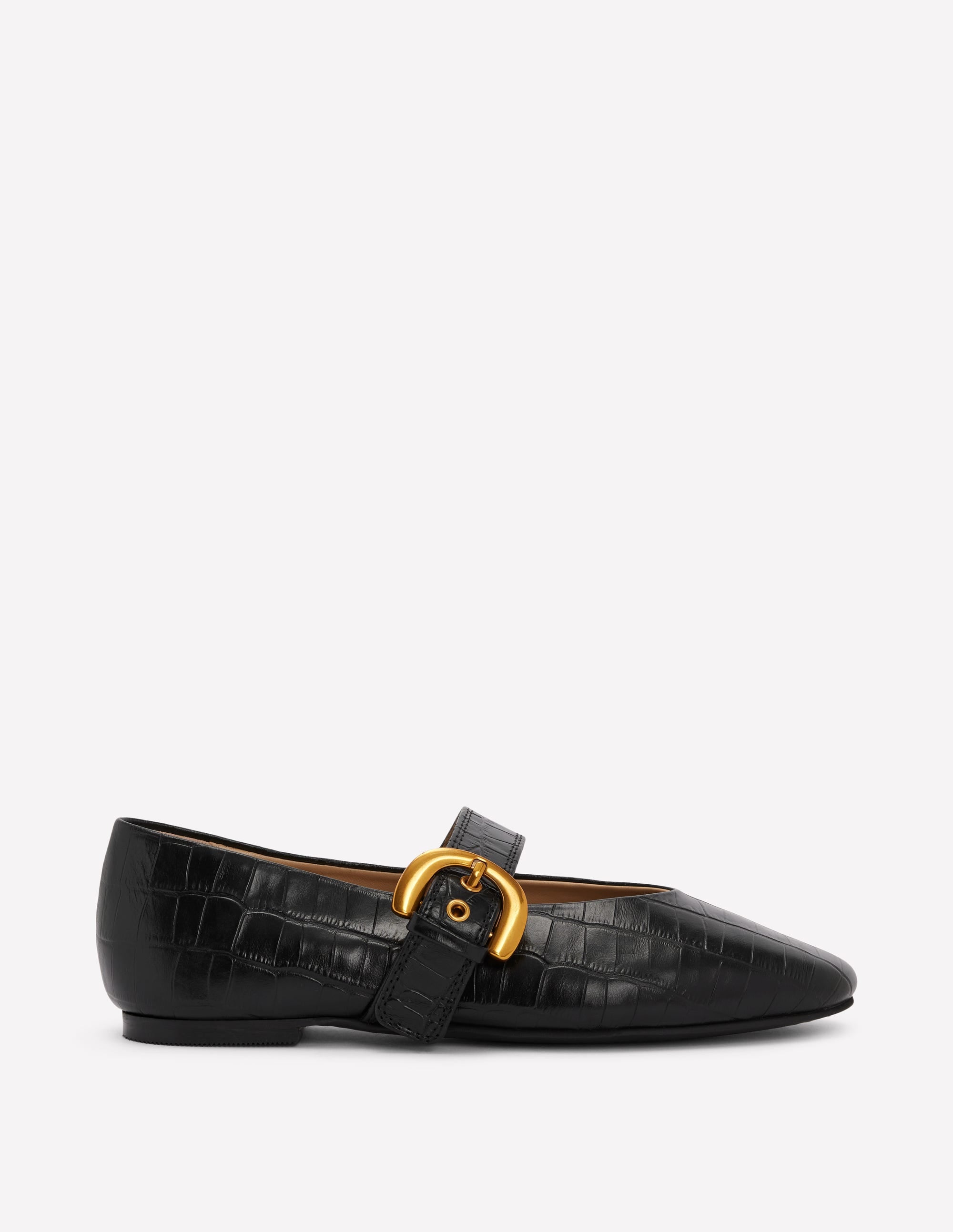 Kylie Flat Buckle Mary Janes-Black Croc Embossed - Image 1