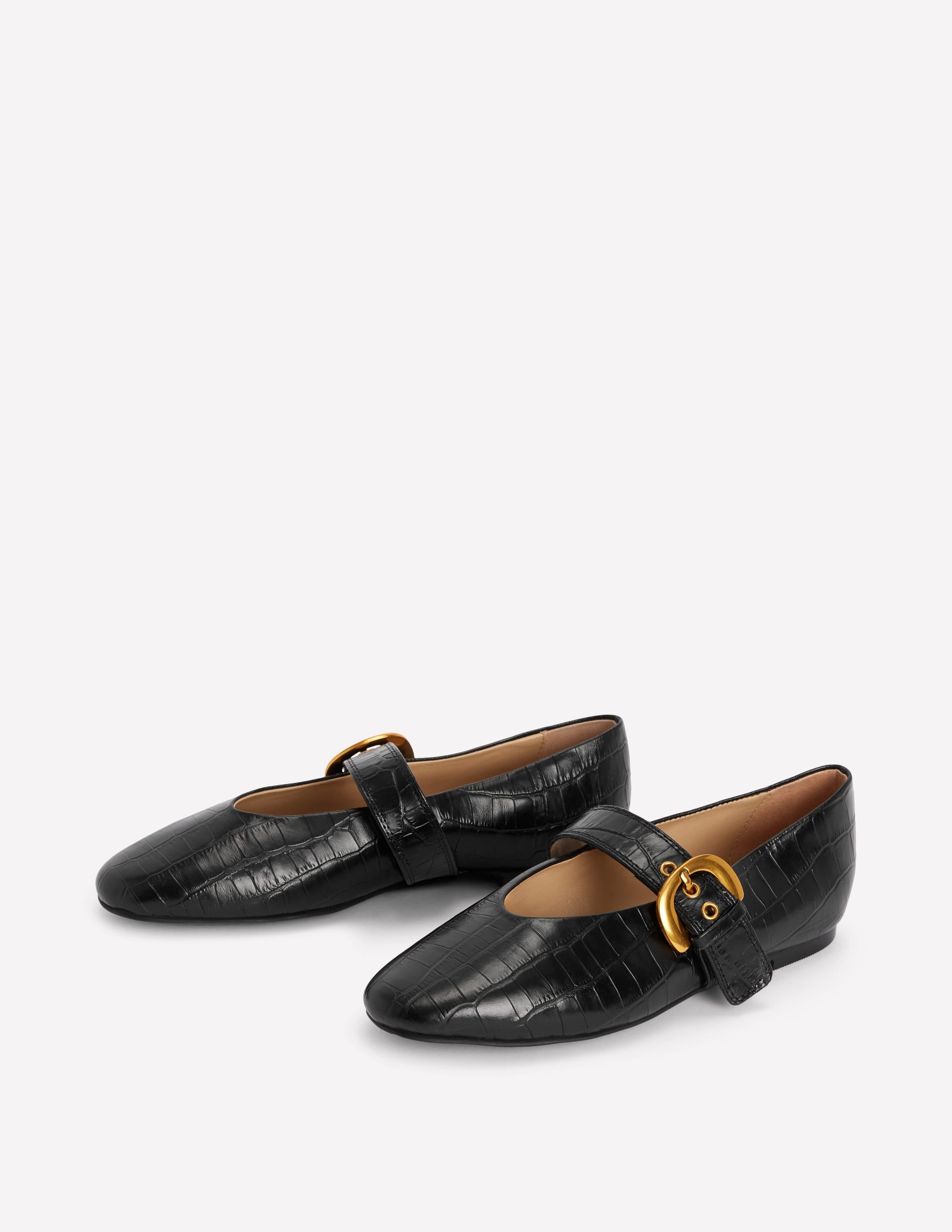Kylie Flat Buckle Mary Janes-Black Croc Embossed - Image 4