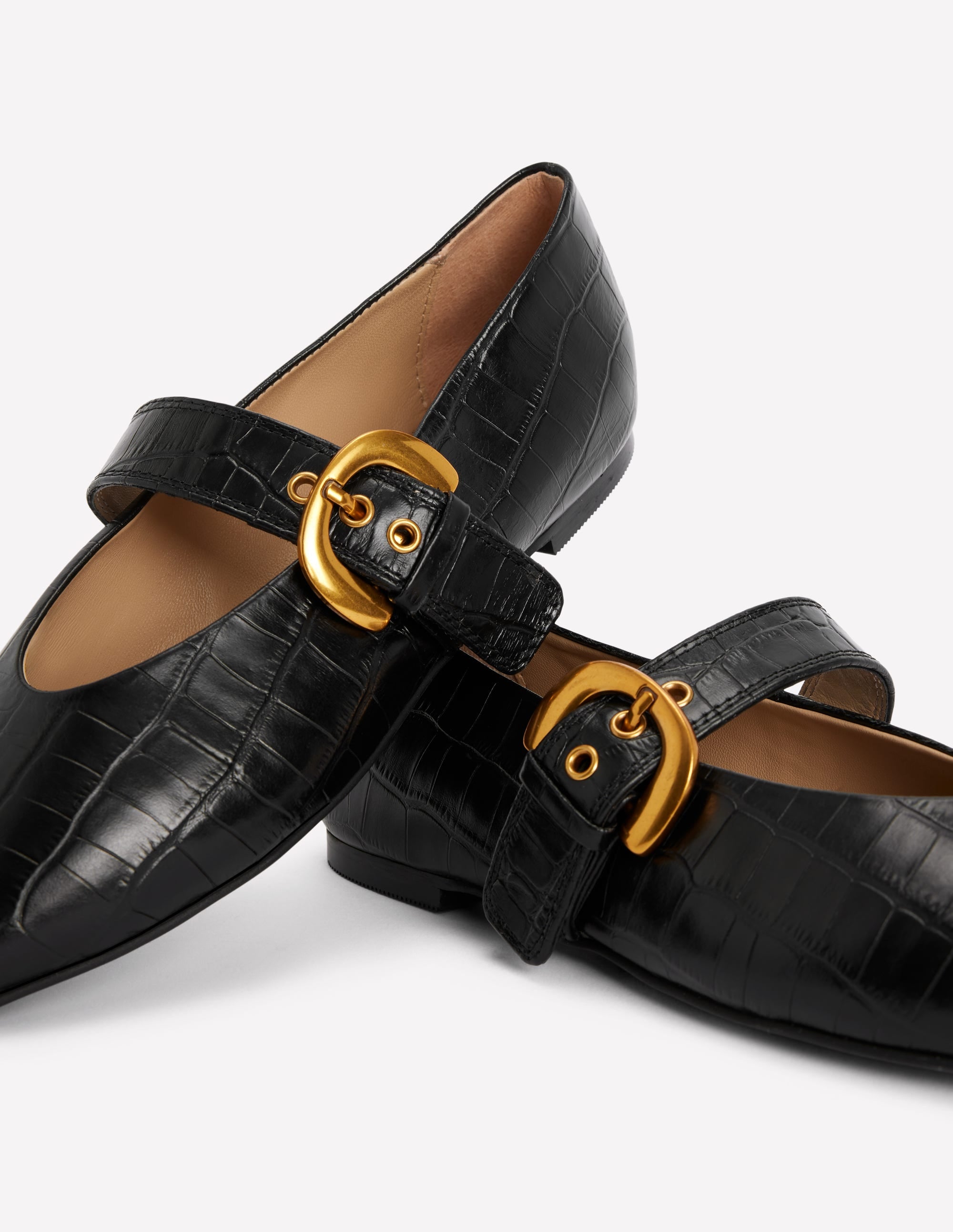 Kylie Flat Buckle Mary Janes-Black Croc Embossed - Image 5