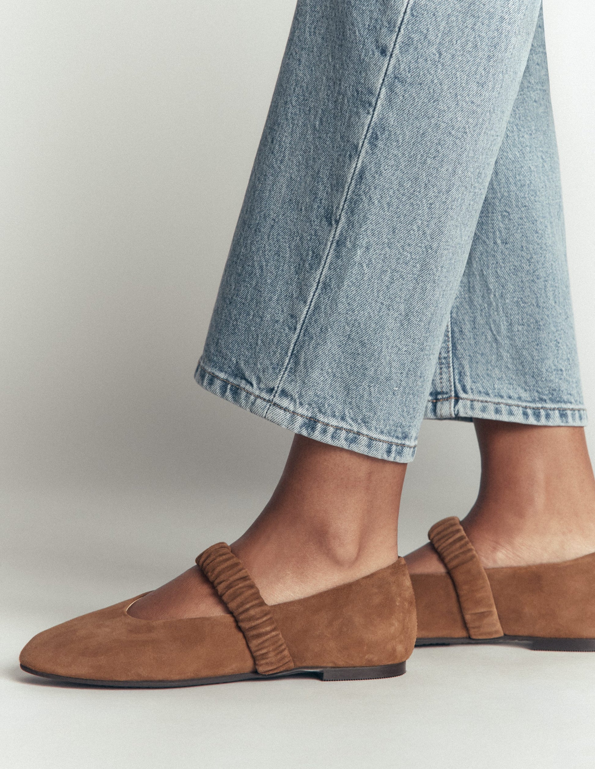 Camilla Ruched Ballet Flats-Raw Umber Suede-1