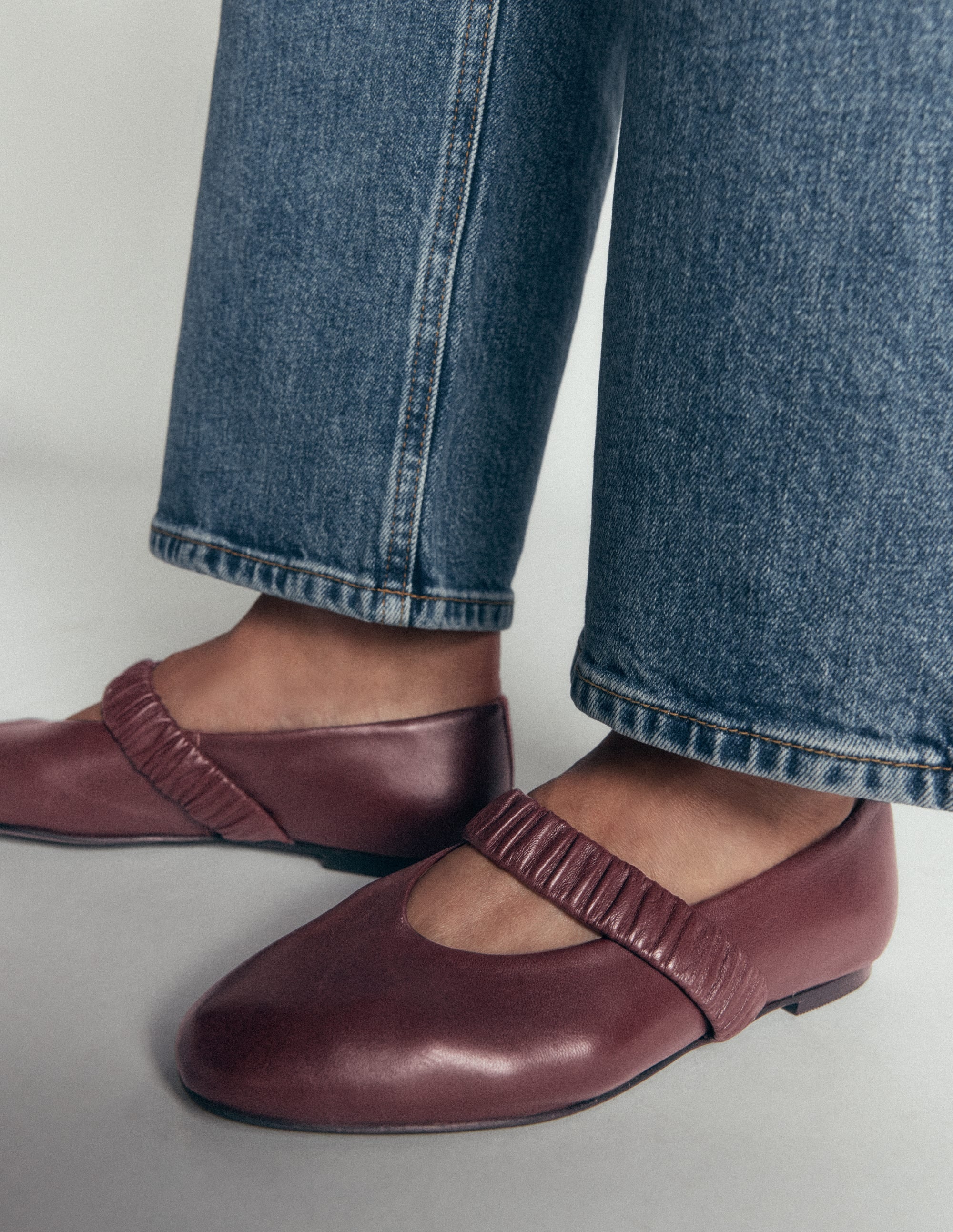 Camilla Ruched Ballet Flats-Oxblood - Image 1