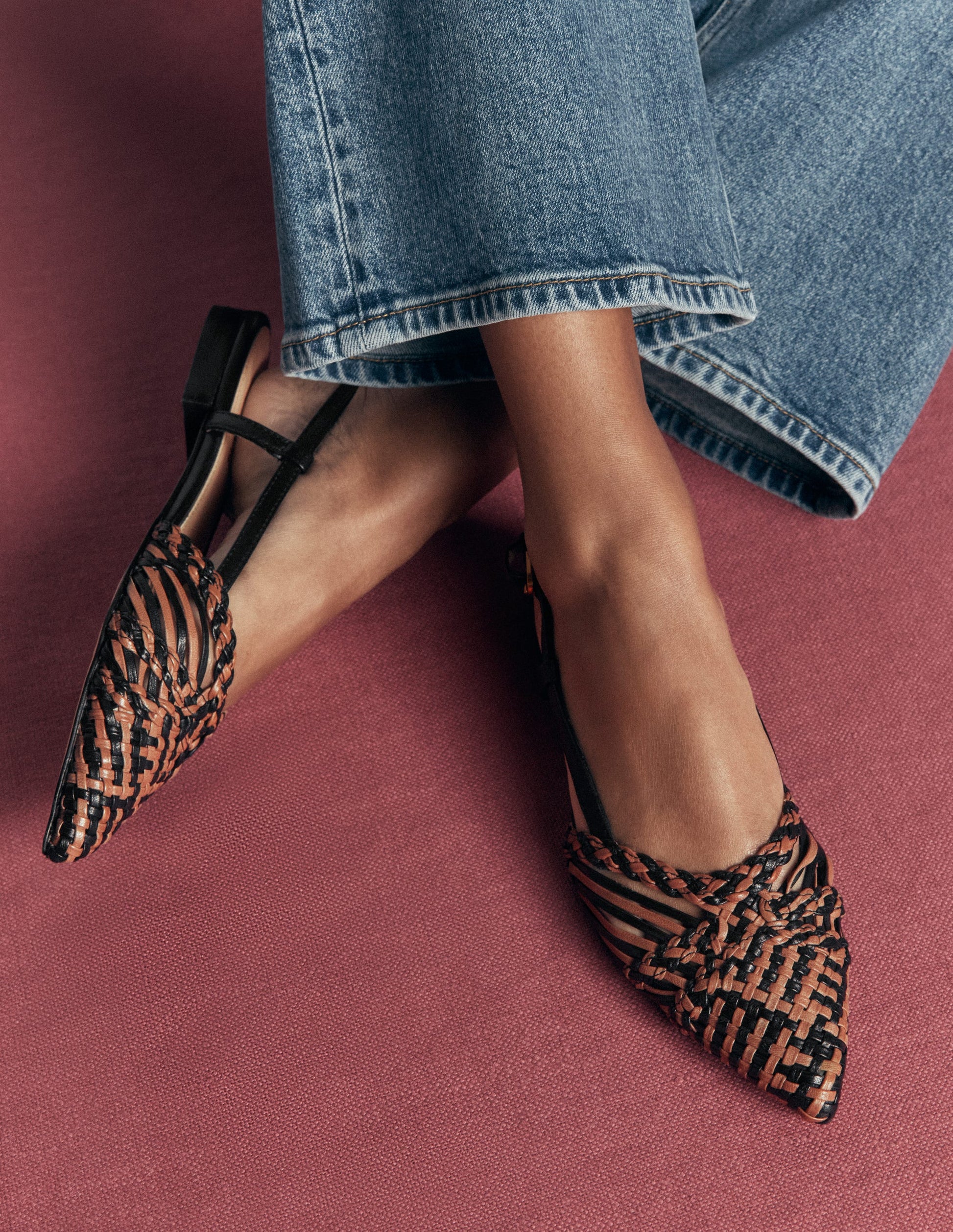 Woven Detail Pointed Flats-Black/ Neutral-1