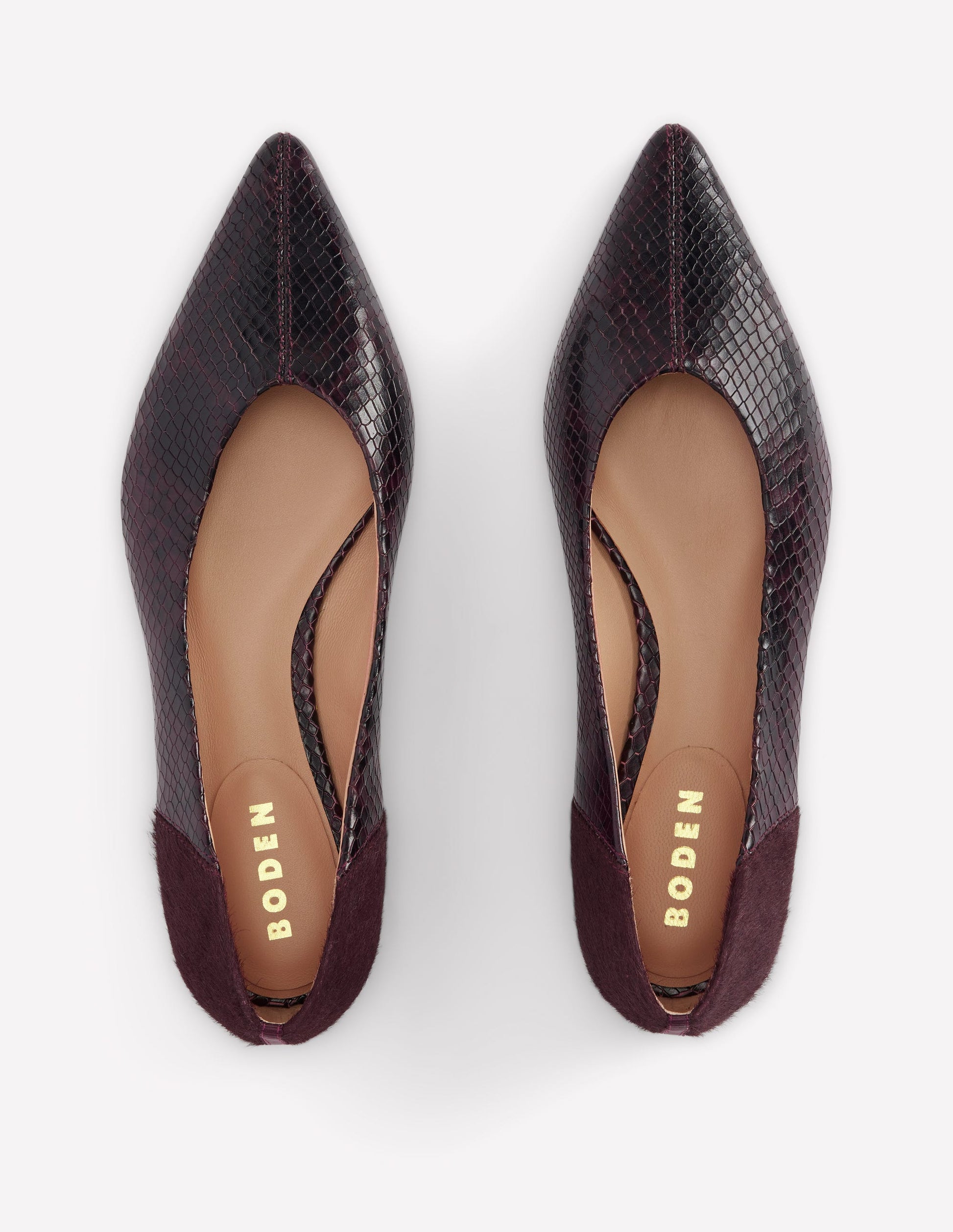 Nigella Pointed Toe Flats-Oxblood Snake Print-5