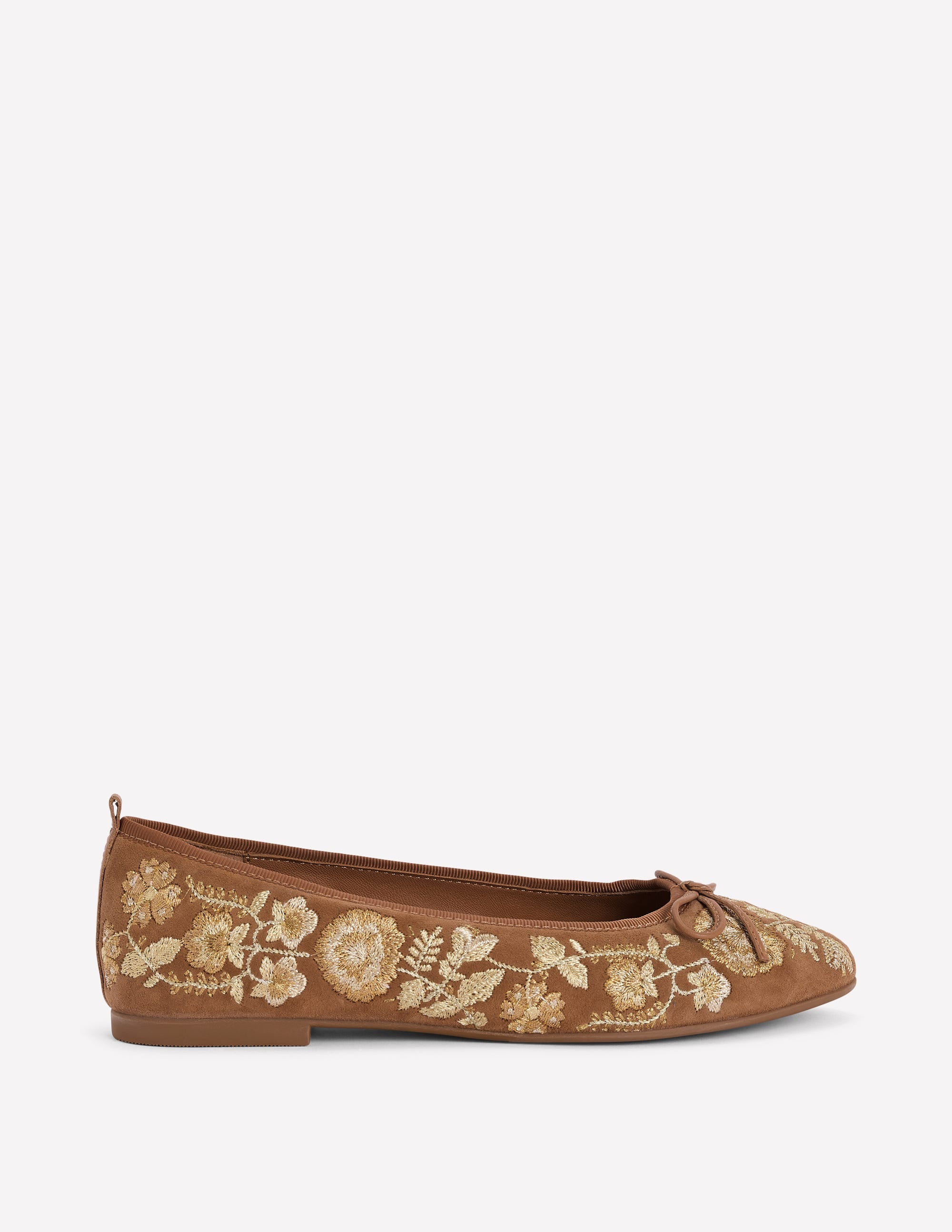 Patti Round Toe Ballet Flats-Gold Embroidered - Image 1