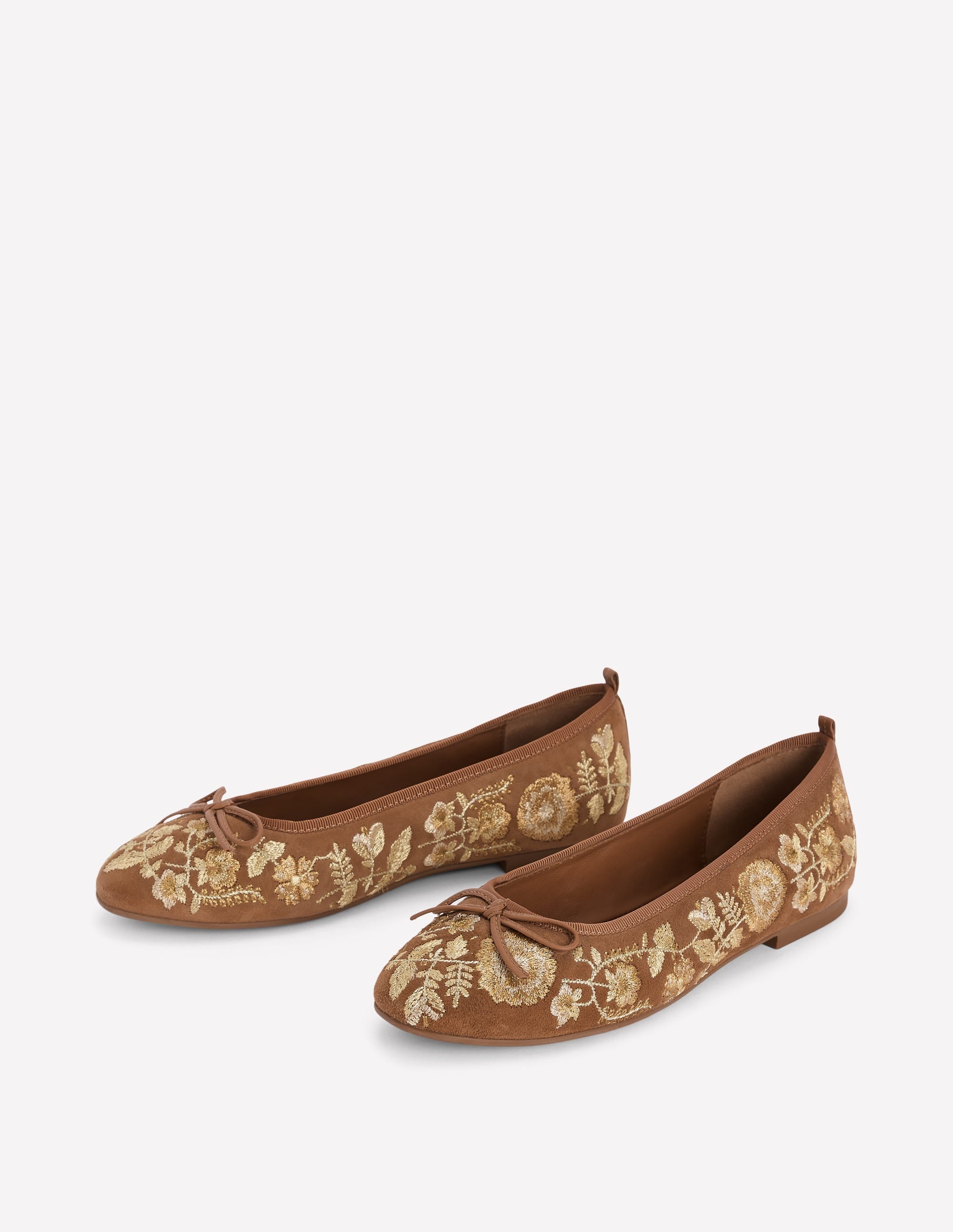 Patti Round Toe Ballet Flats-Gold Embroidered - Image 3