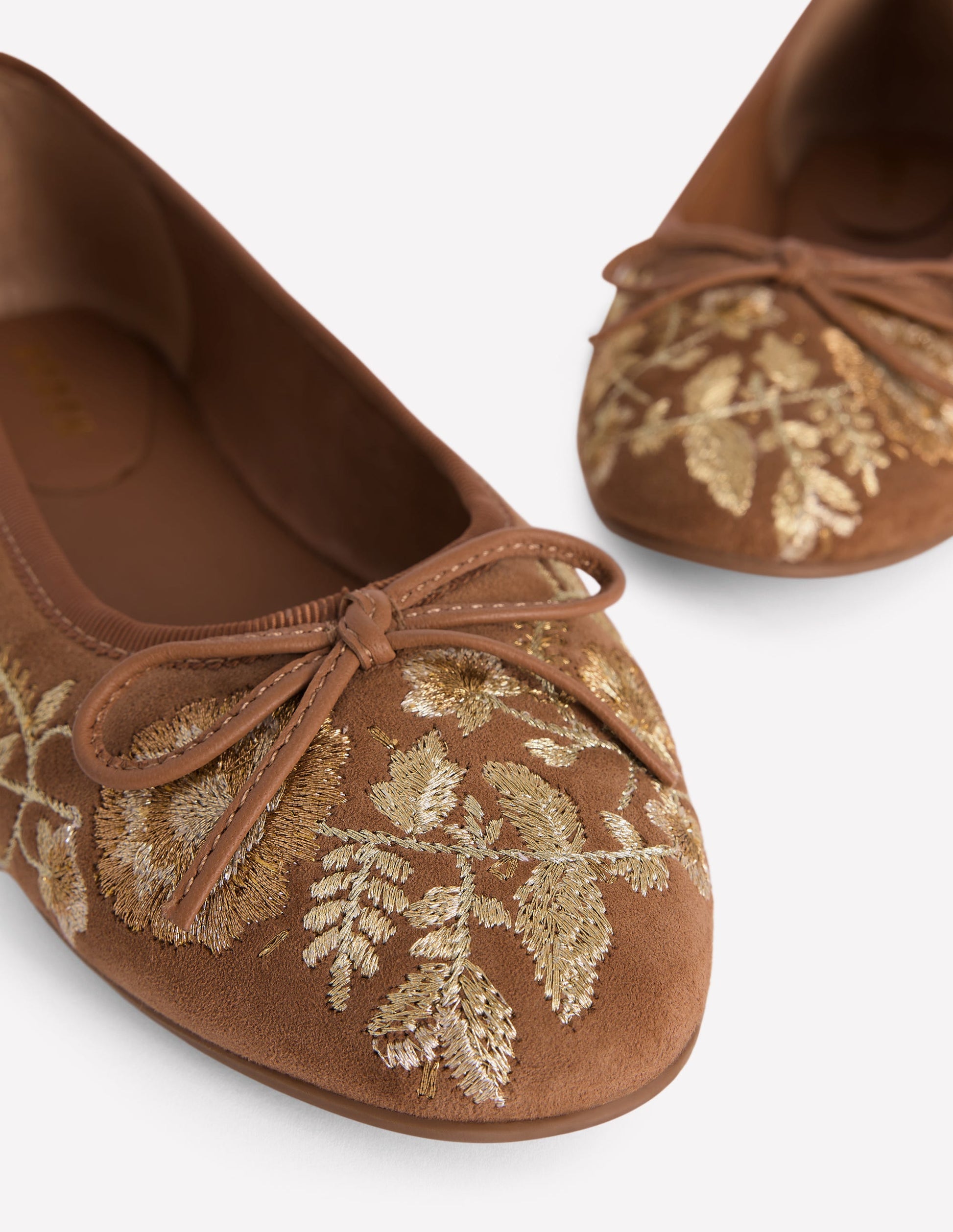 Patti Round Toe Ballet Flats-Gold Embroidered-4
