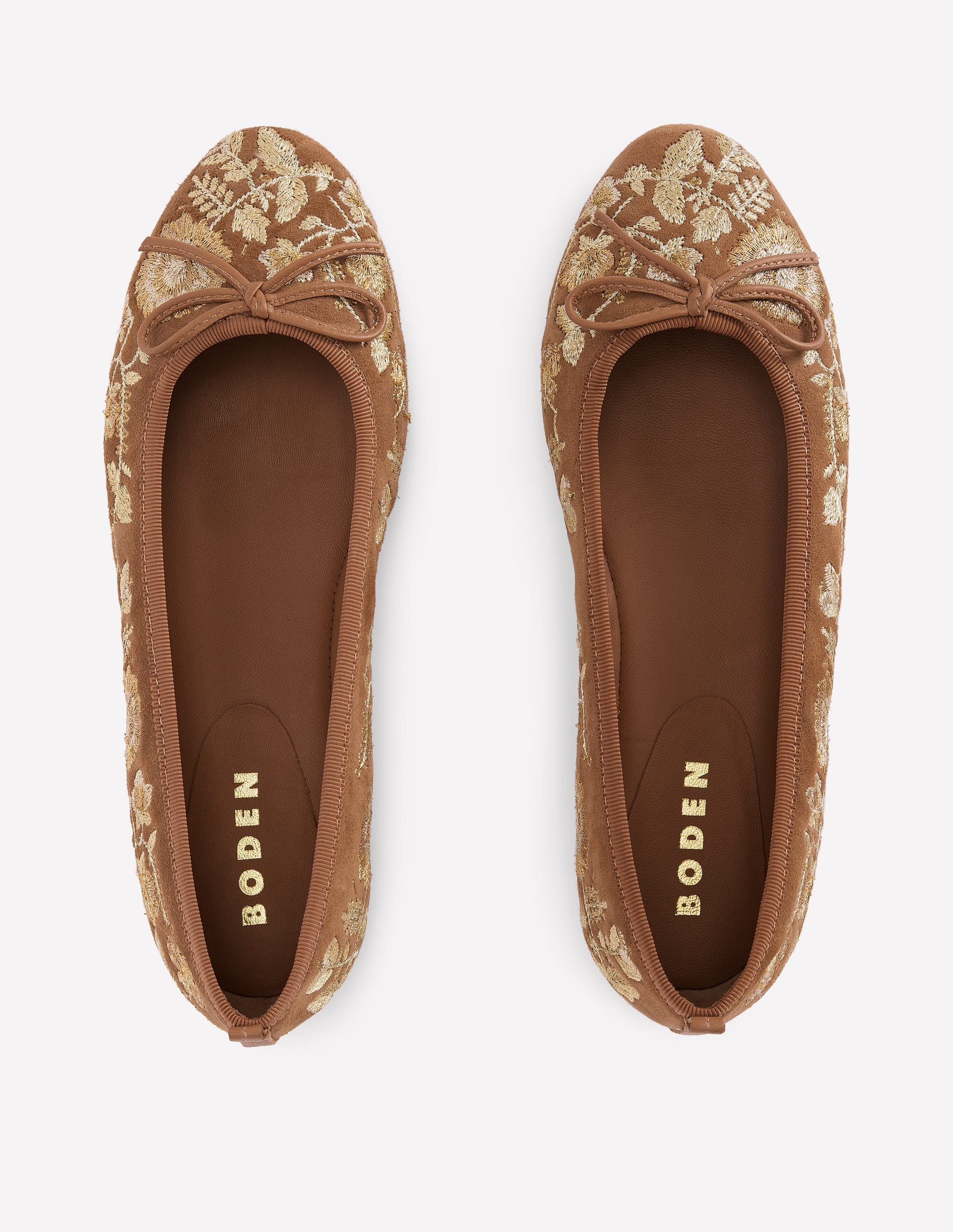 Patti Round Toe Ballet Flats-Gold Embroidered - Image 5