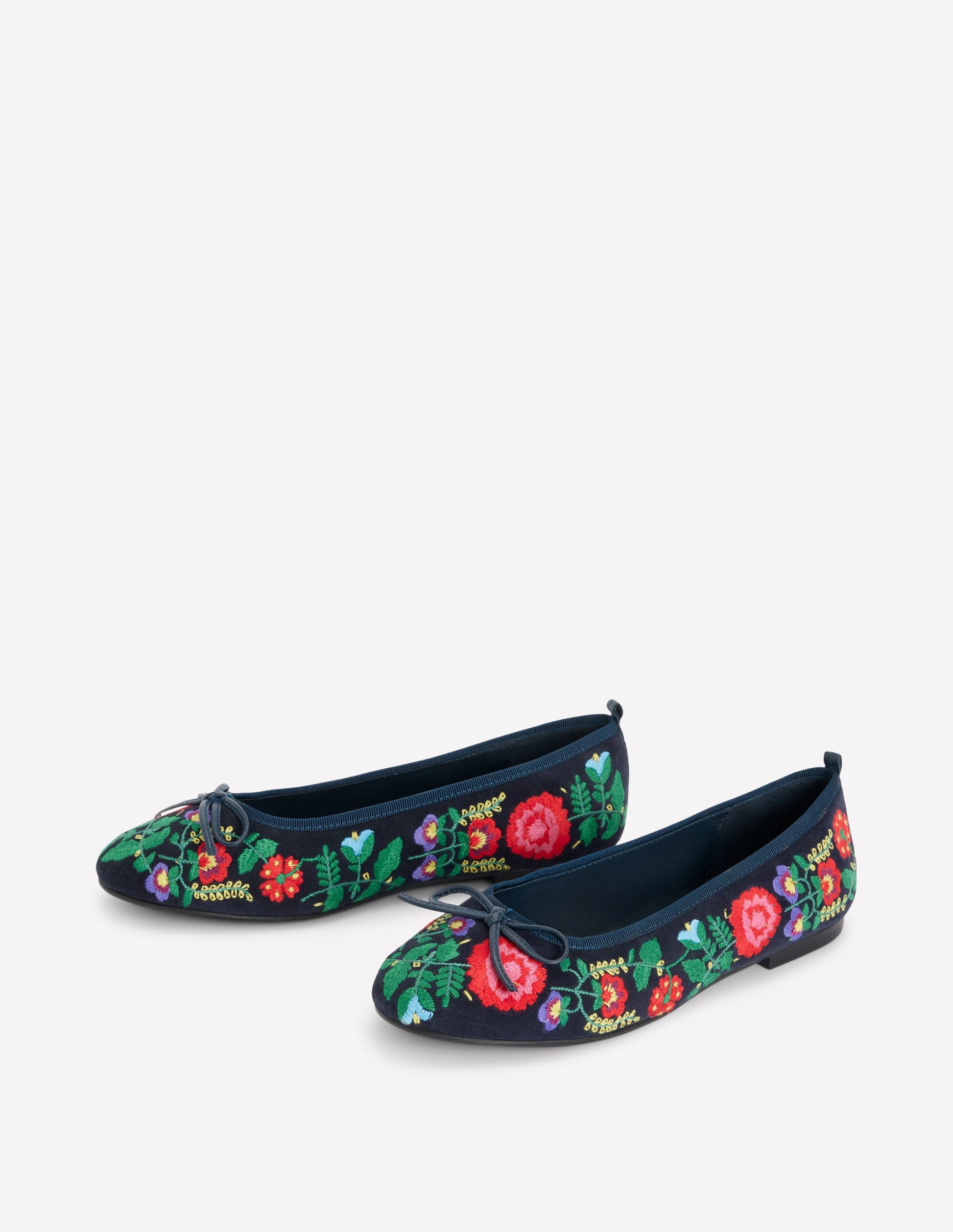 Patti Round Toe Ballet Flats-Navy Embroidered-3