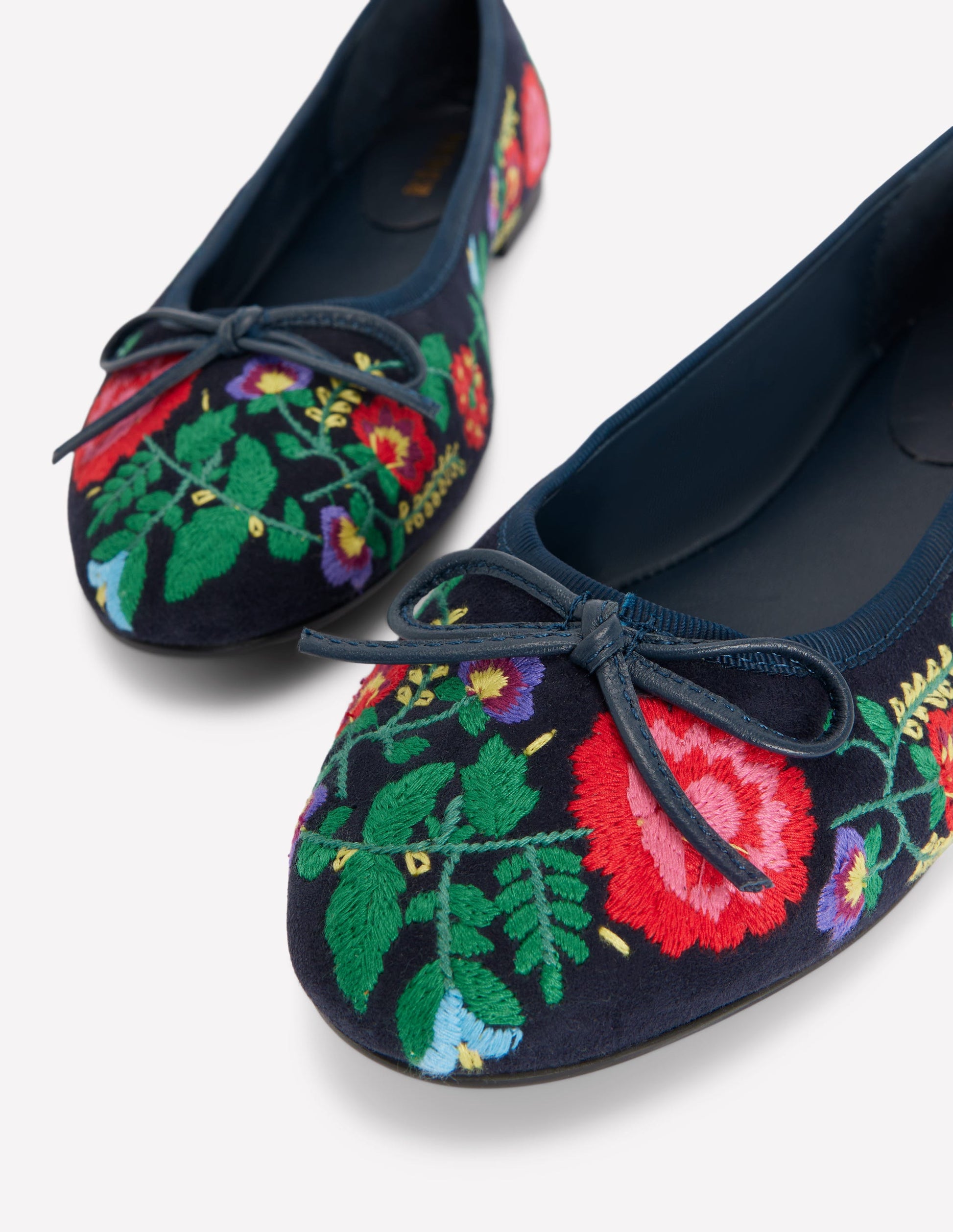 Patti Round Toe Ballet Flats-Navy Embroidered-4