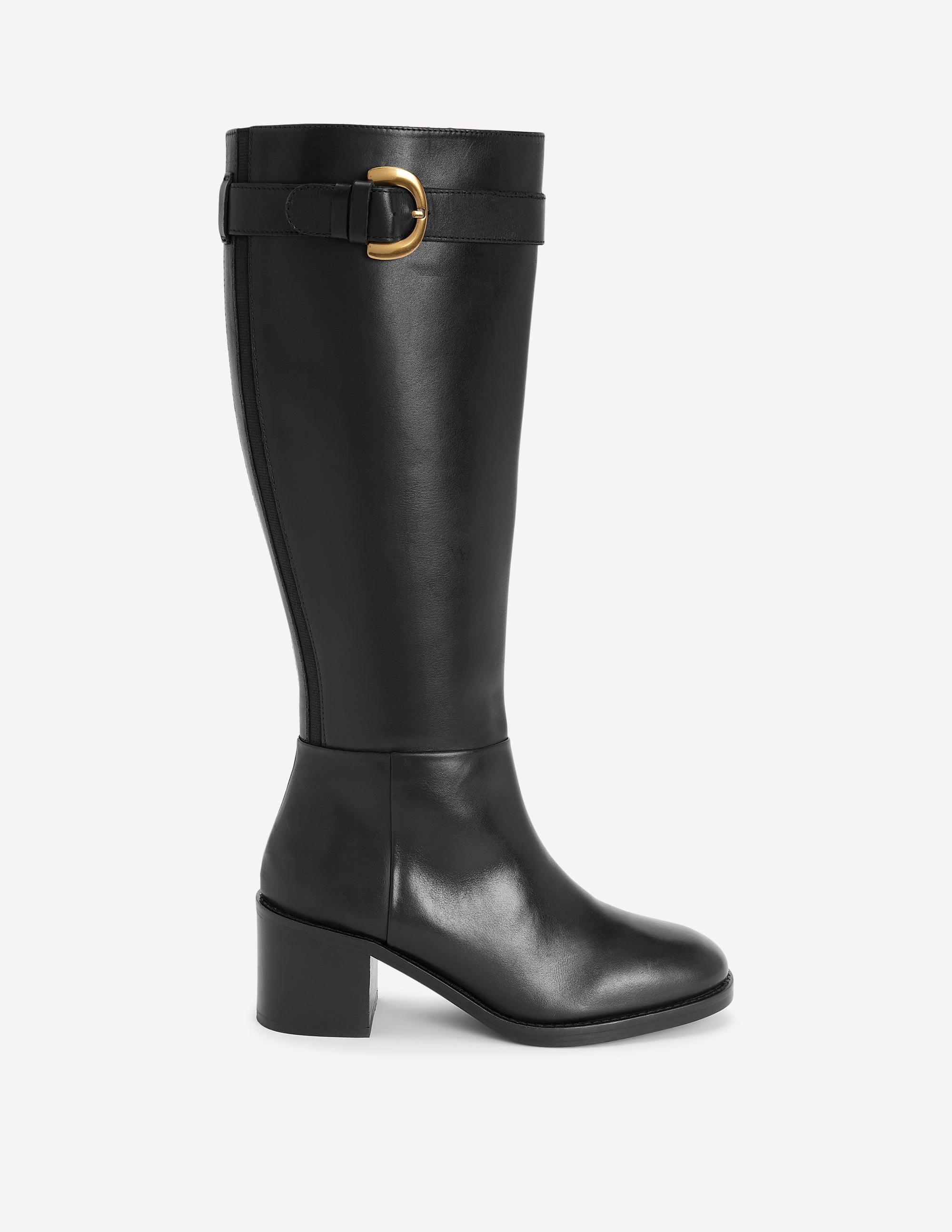 Buckle Detail Knee Boot-Black - Image 1