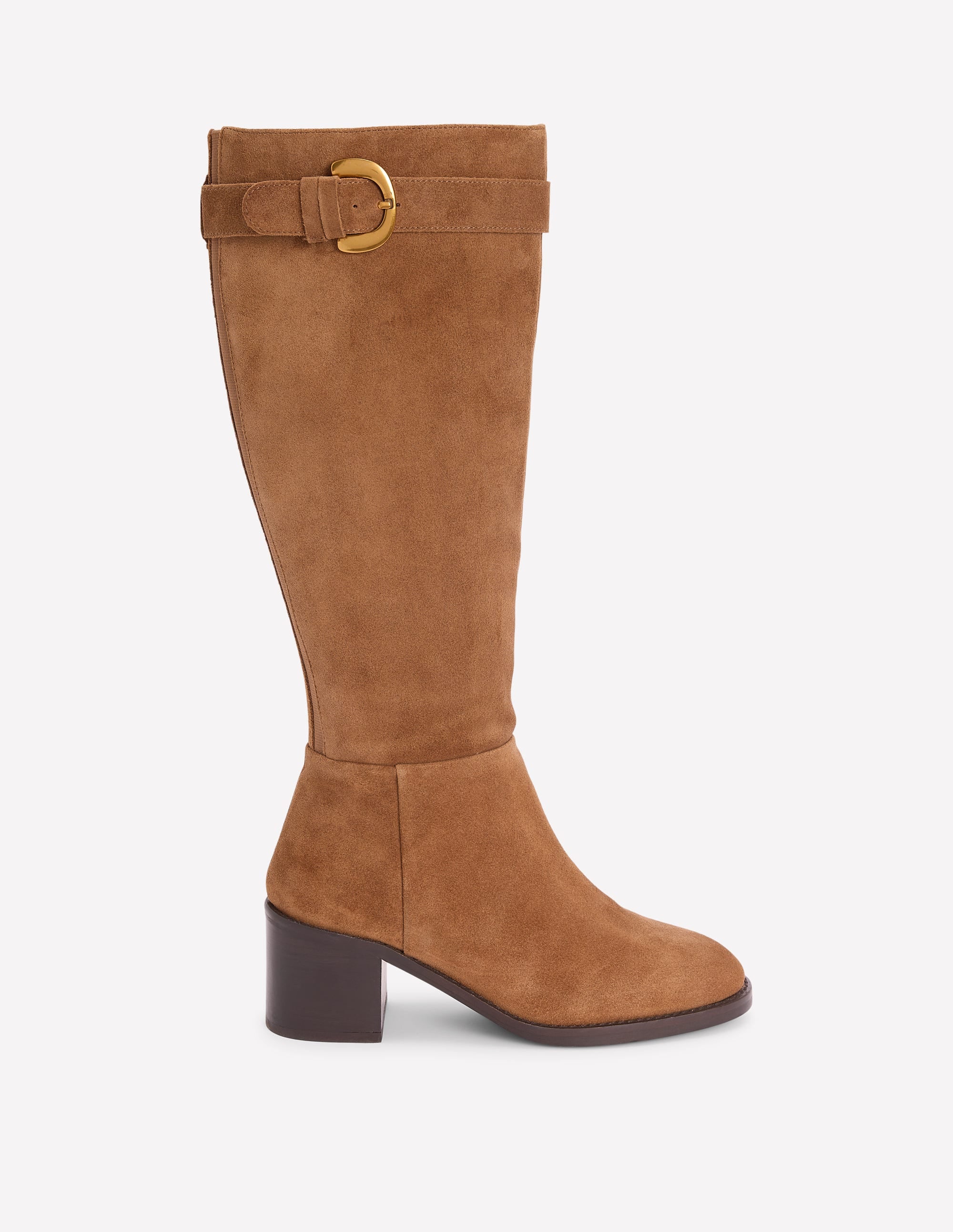 Buckle Detail Knee Boot-Cognac - Image 1